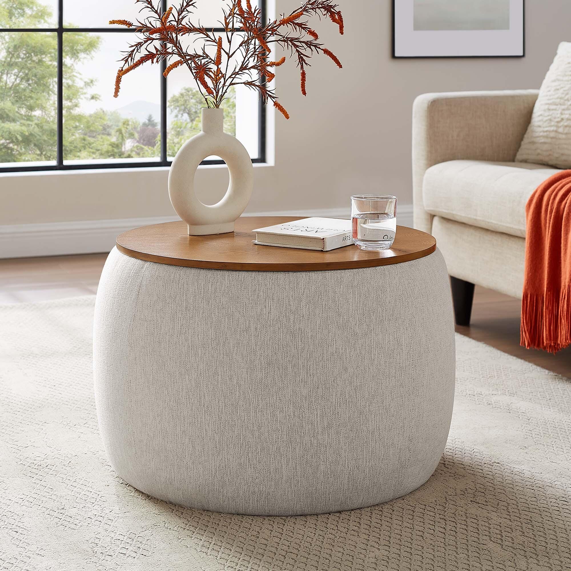 Modway Perla Ottoman with Storage, Ivory, large