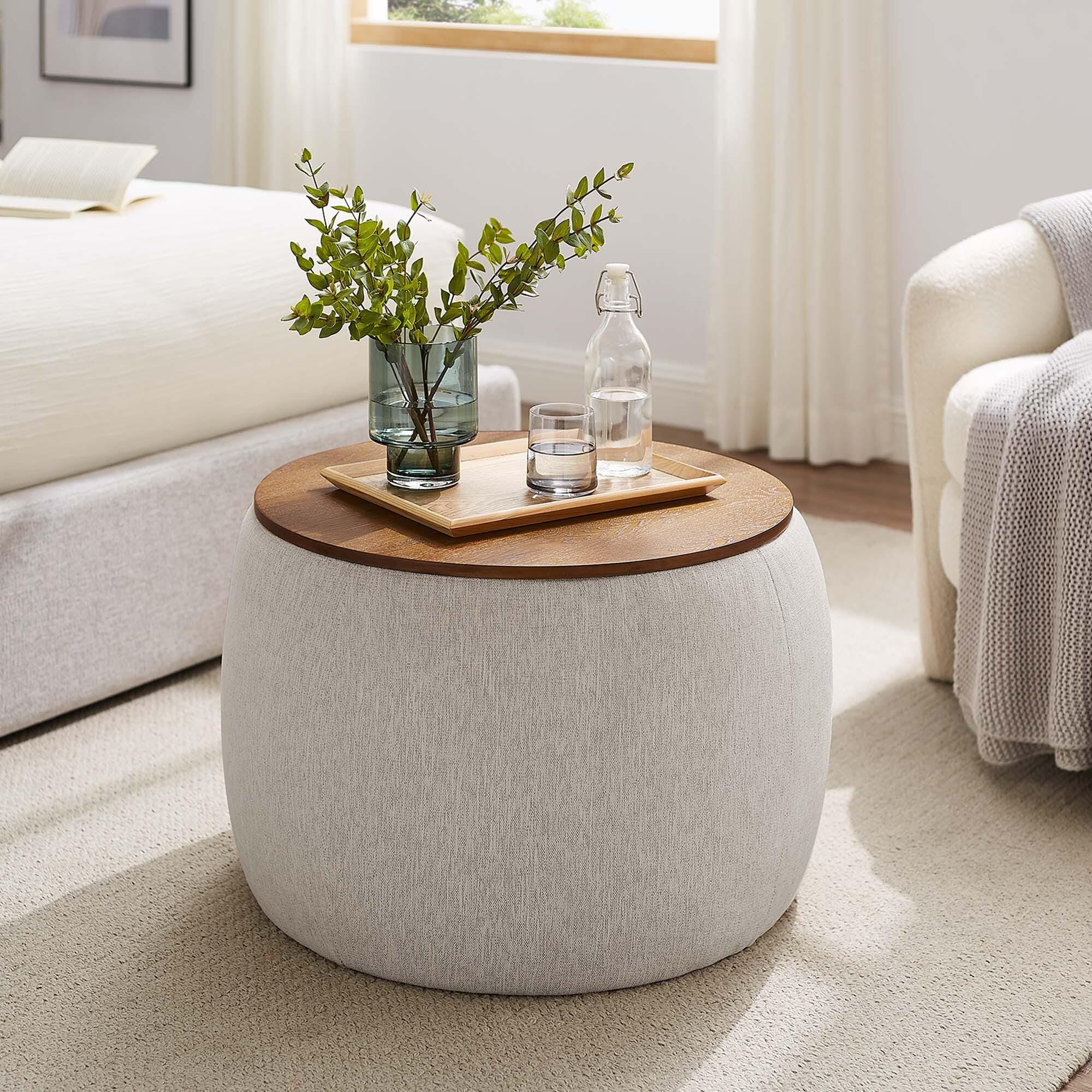 Modway Perla Ottoman with Storage, Ivory, large