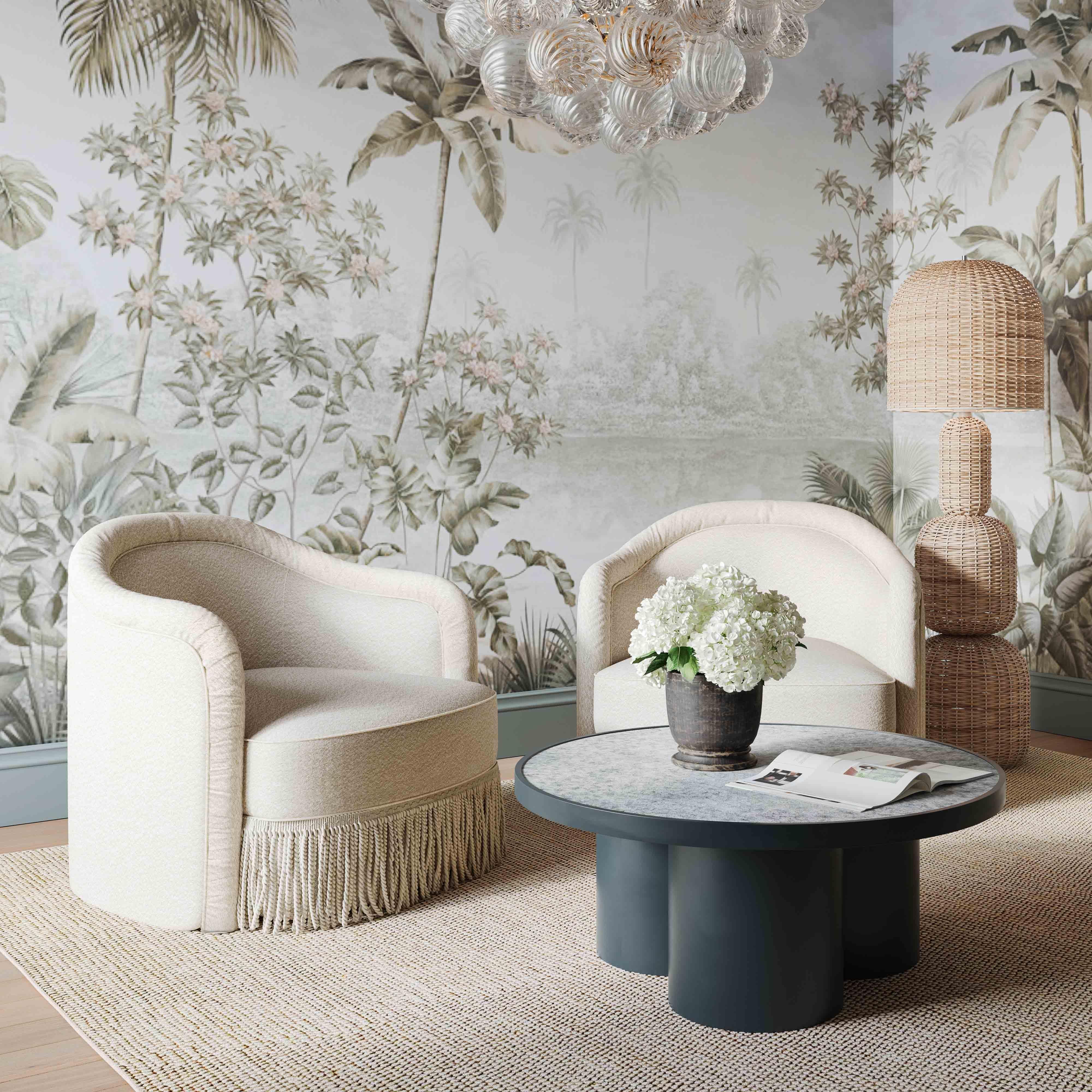 TOV Furniture Pamela Tassel Lounge Chair, Cream, rollover