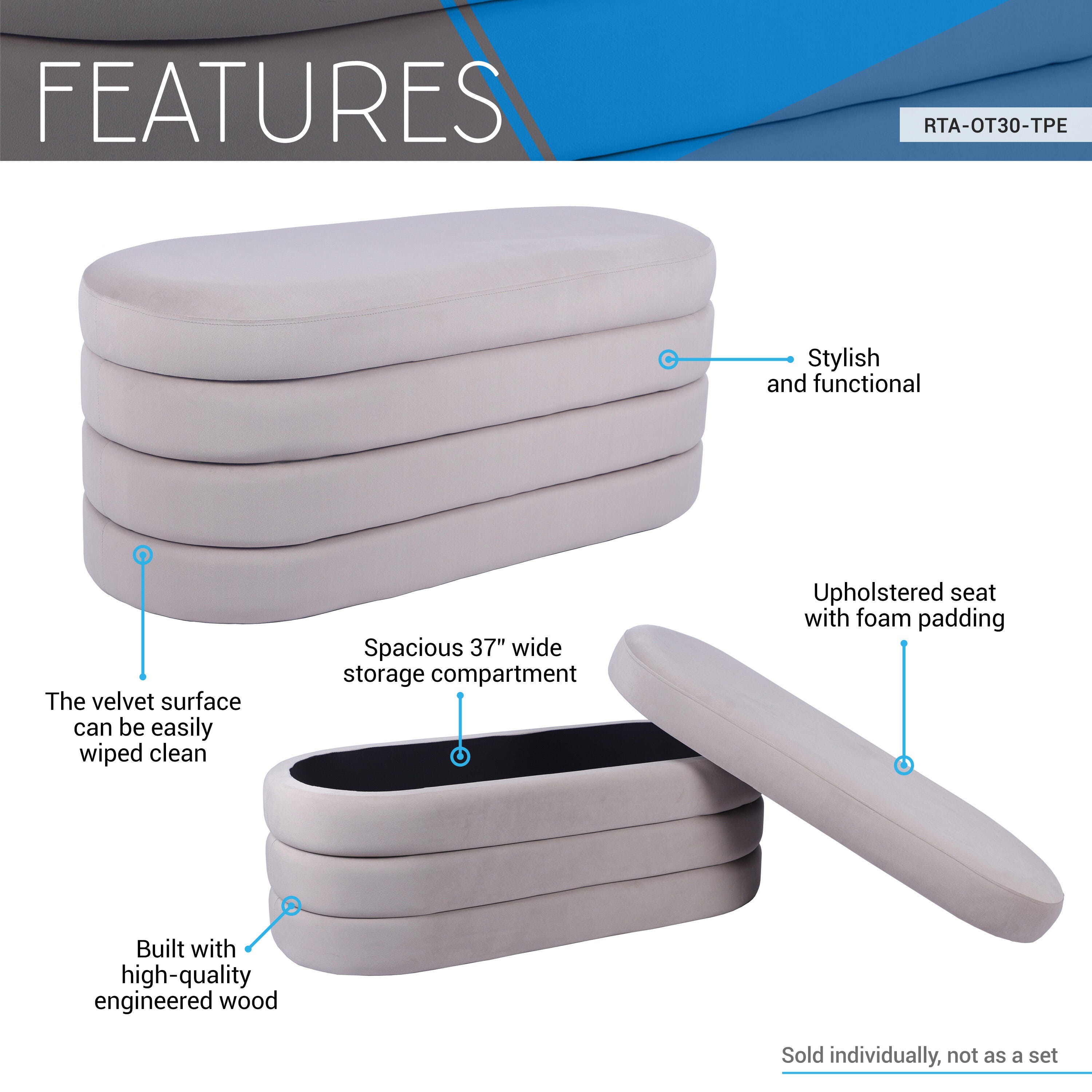Techni Home Storage Bench Ottoman, , large