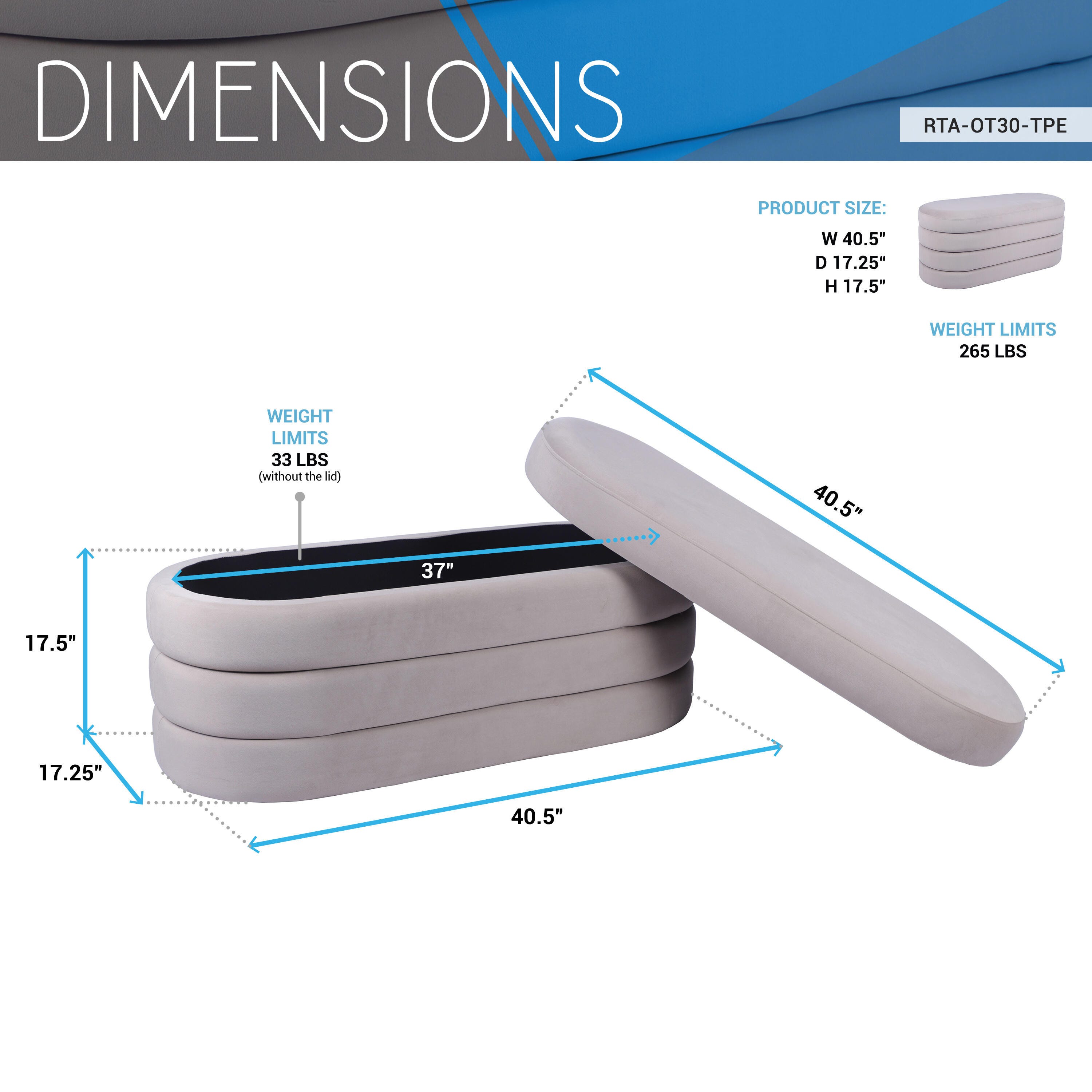 Techni Home Storage Bench Ottoman, , large