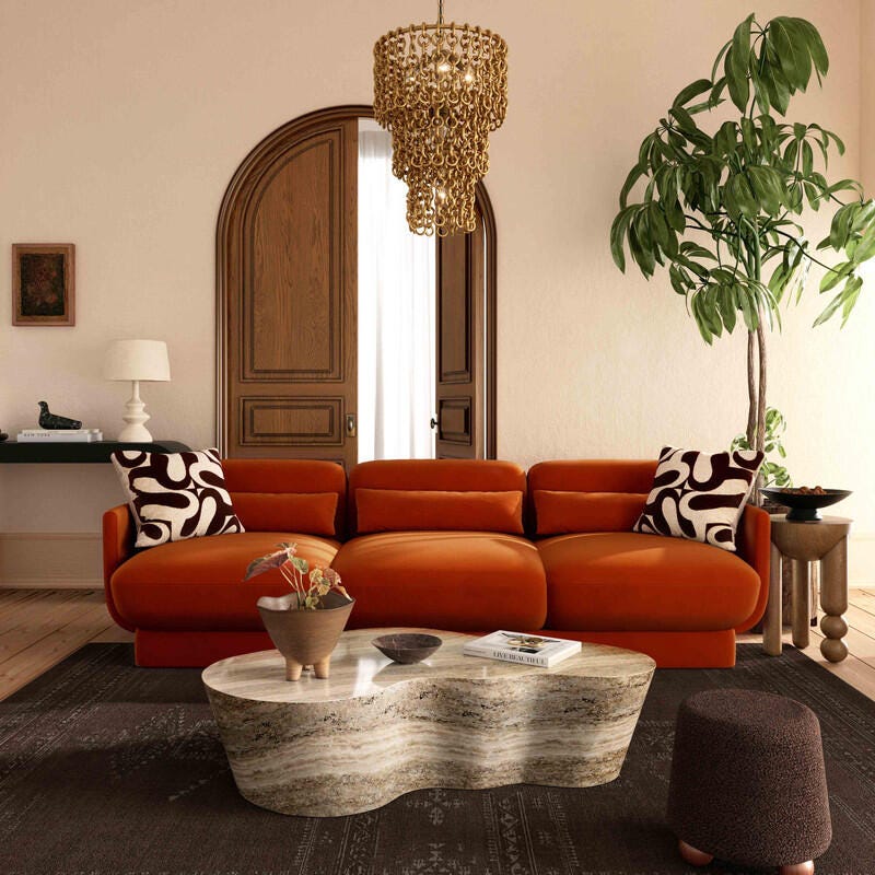 TOV Furniture Azalea Sofa, Rust Orange, rollover