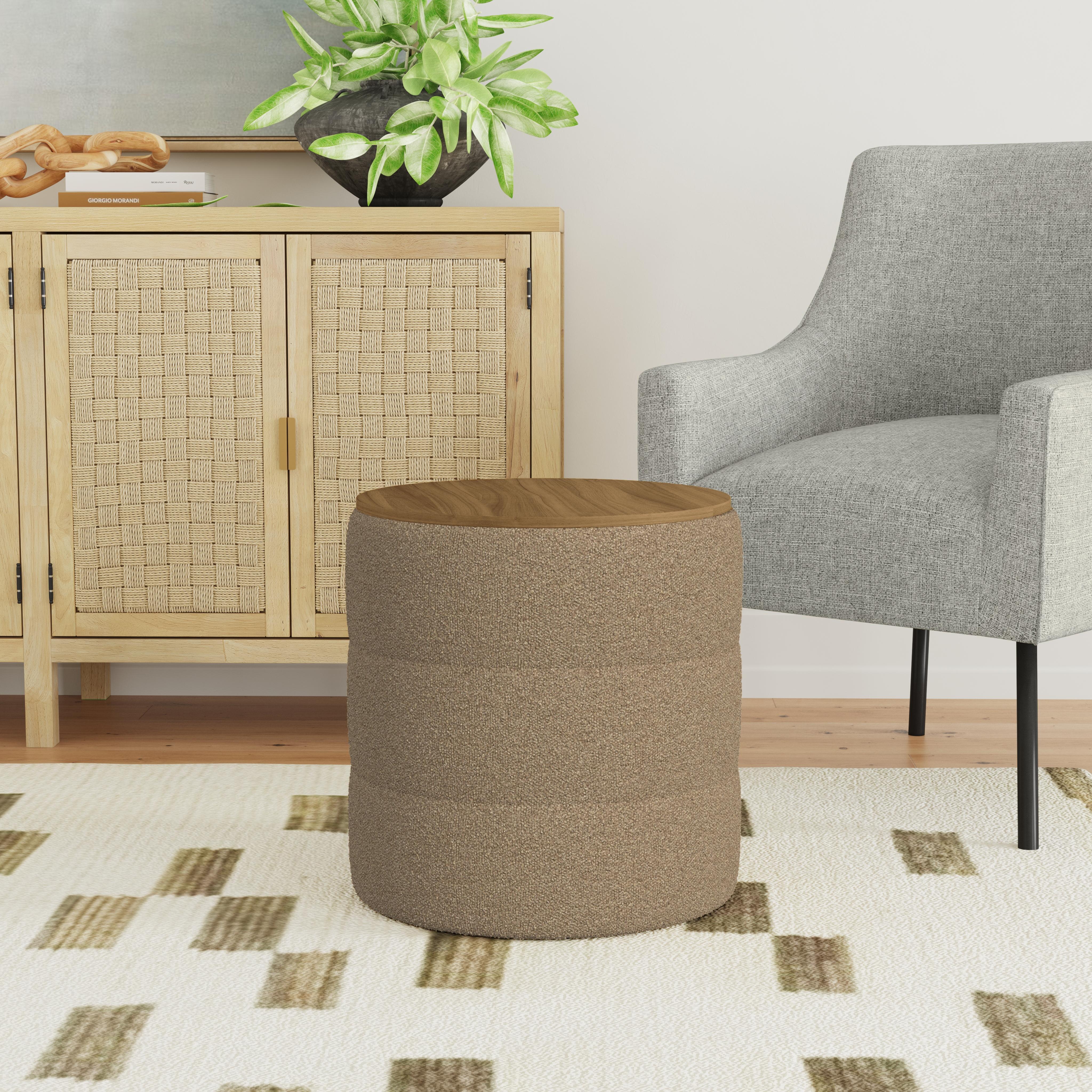Homepop Channeled Storage Ottoman with Wood Top, Brown, rollover