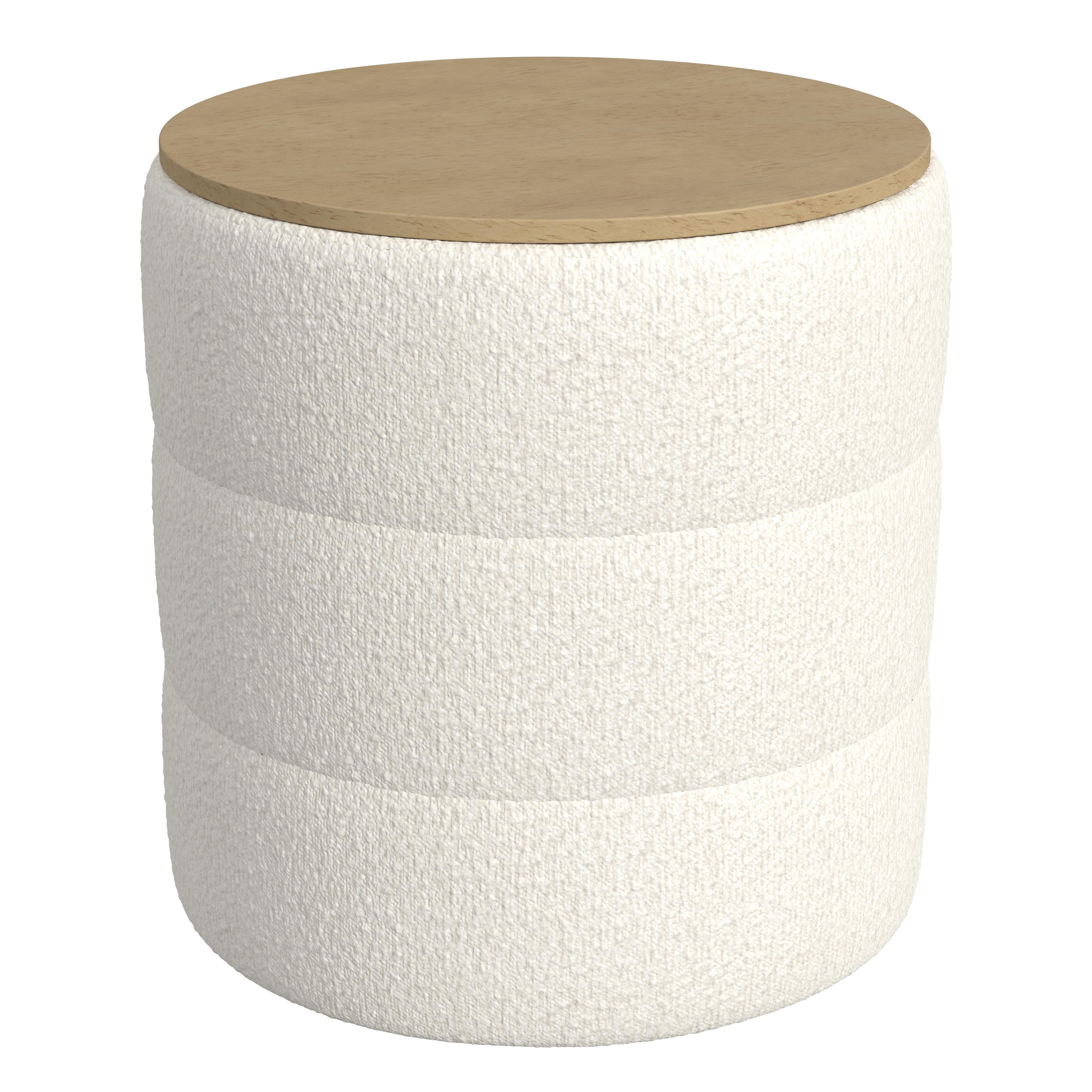 Homepop Channeled Storage Ottoman with Wood Top, Cream, large