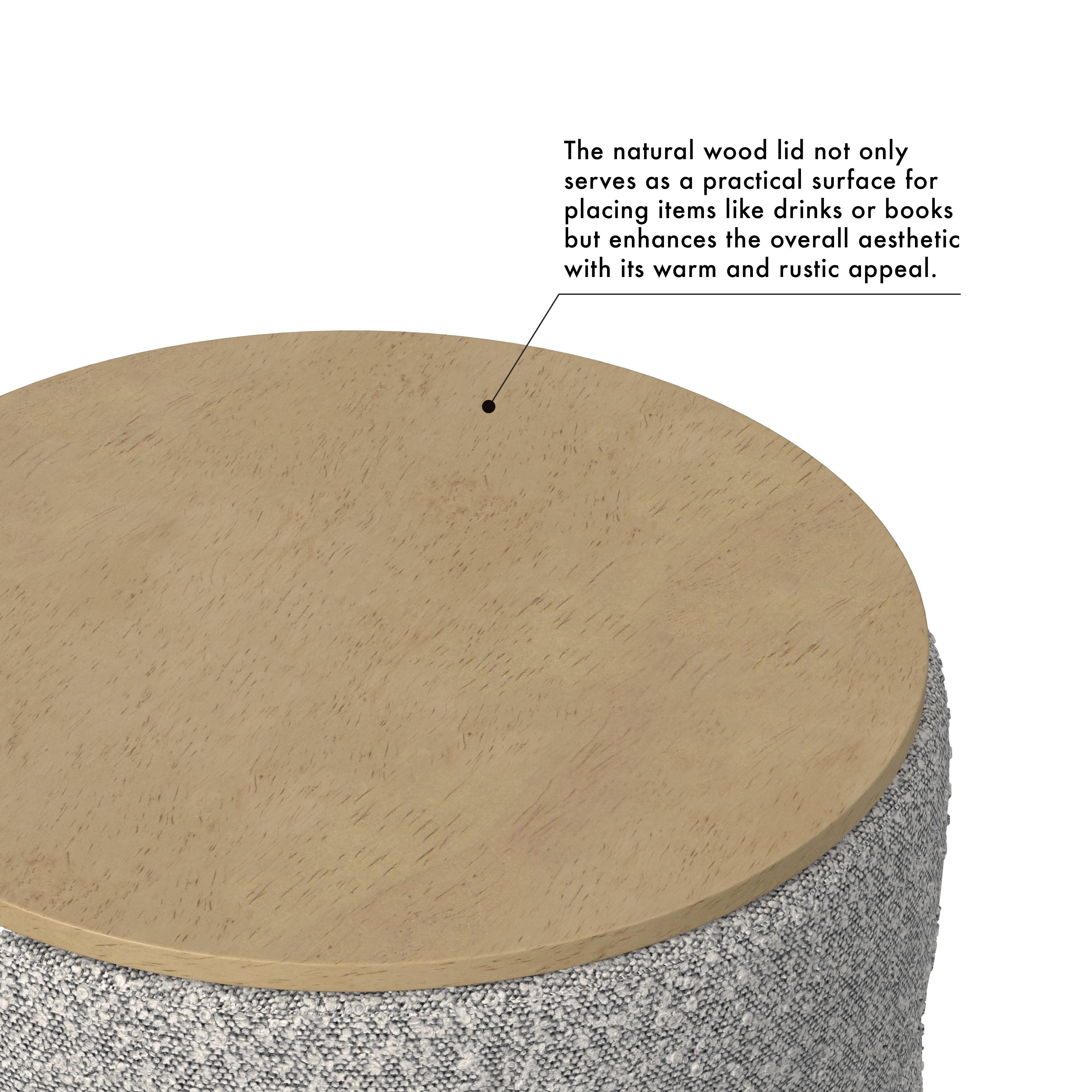 Homepop Channeled Storage Ottoman with Wood Top, Light Gray, large