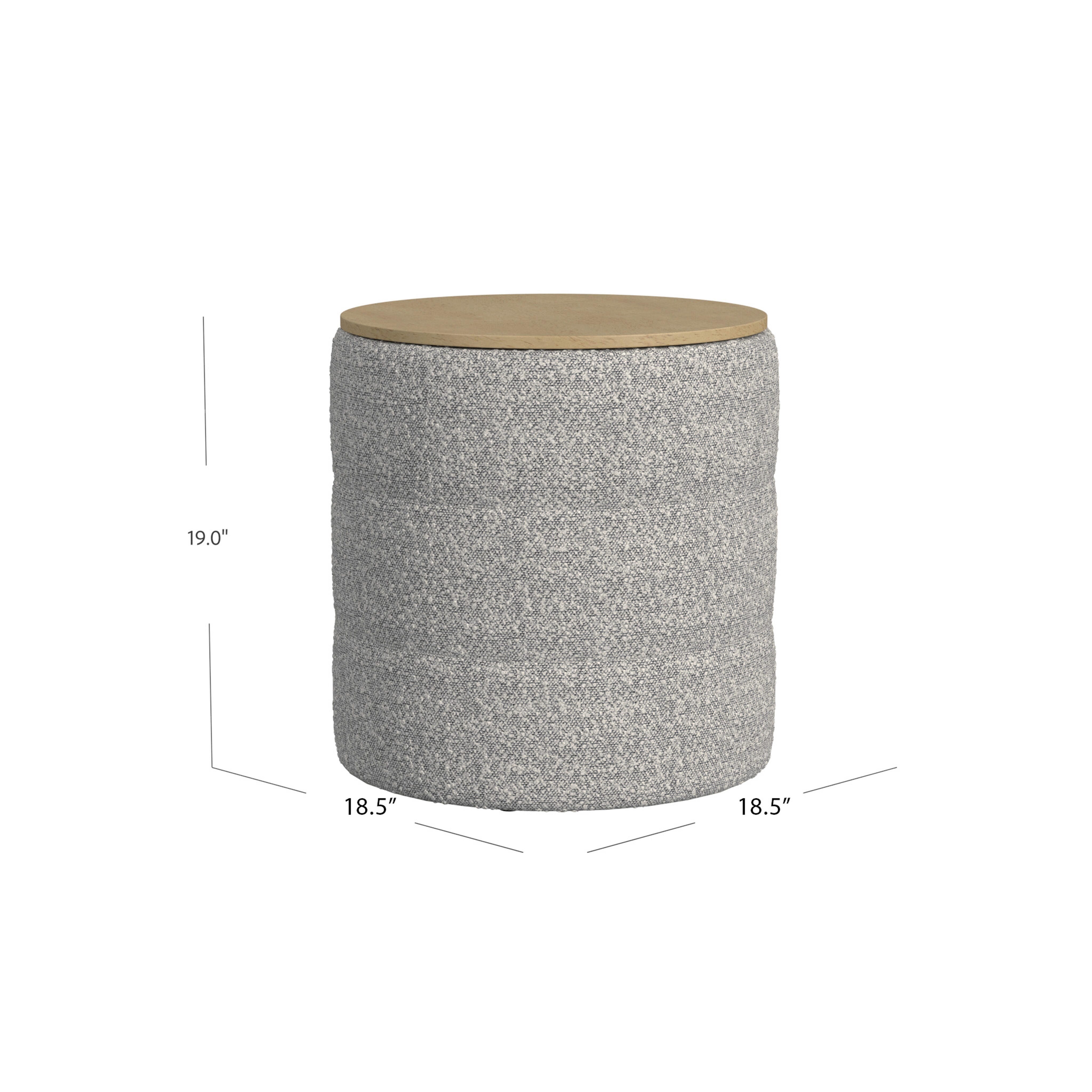 Homepop Channeled Storage Ottoman with Wood Top, Light Gray, large