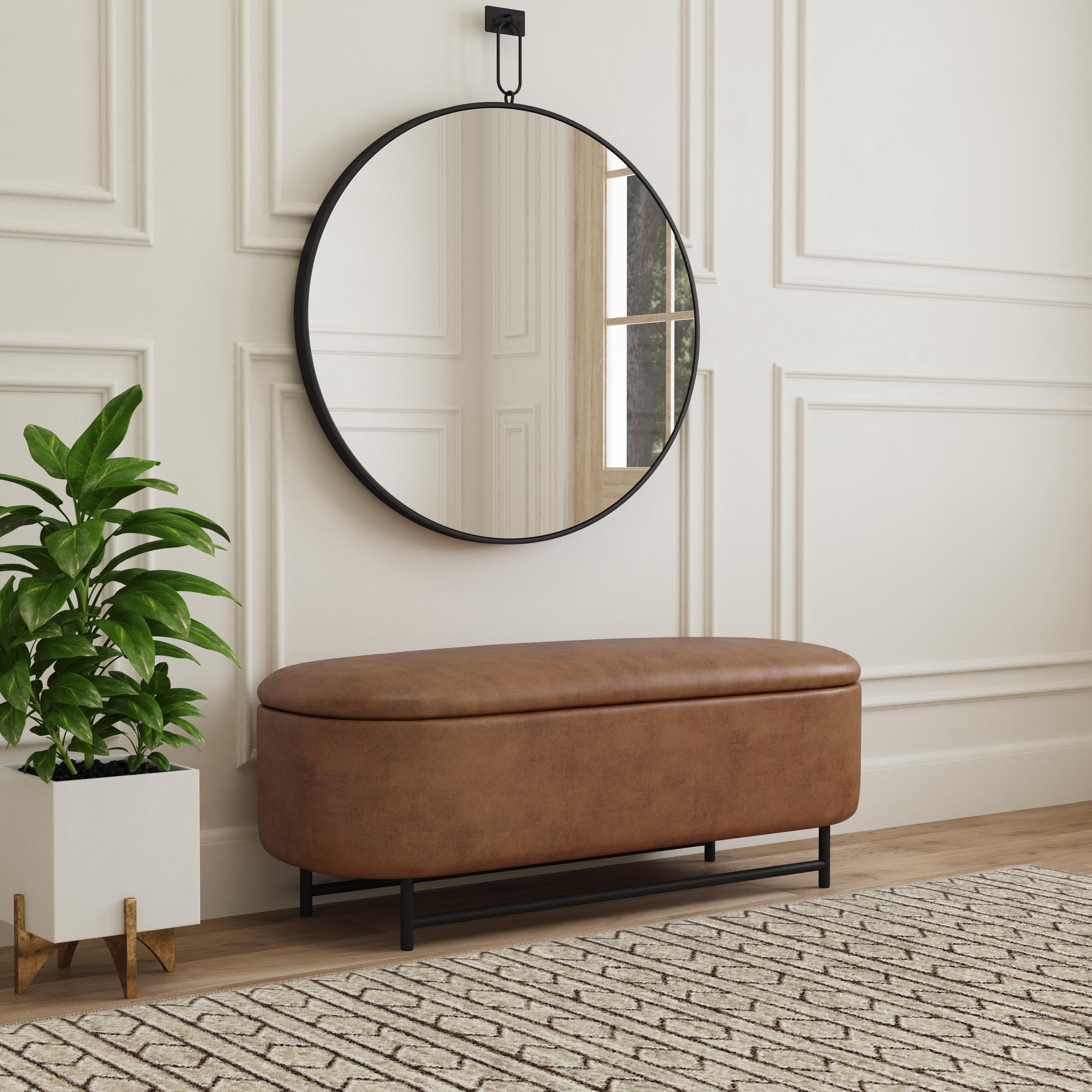 Homepop Ellipse Storage Bench, Brown, rollover