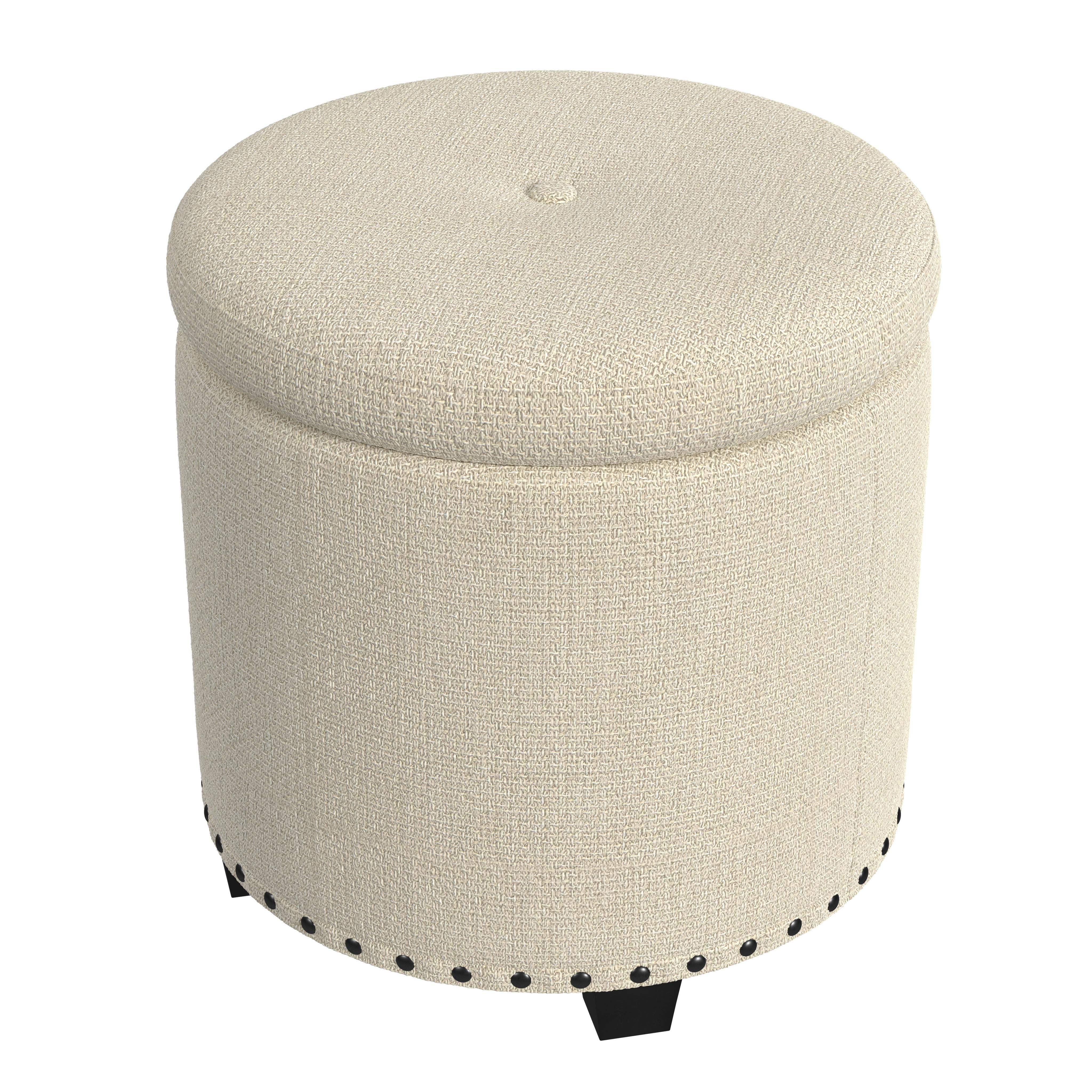 Homepop Storage Ottoman with Nailheads, Cream, large