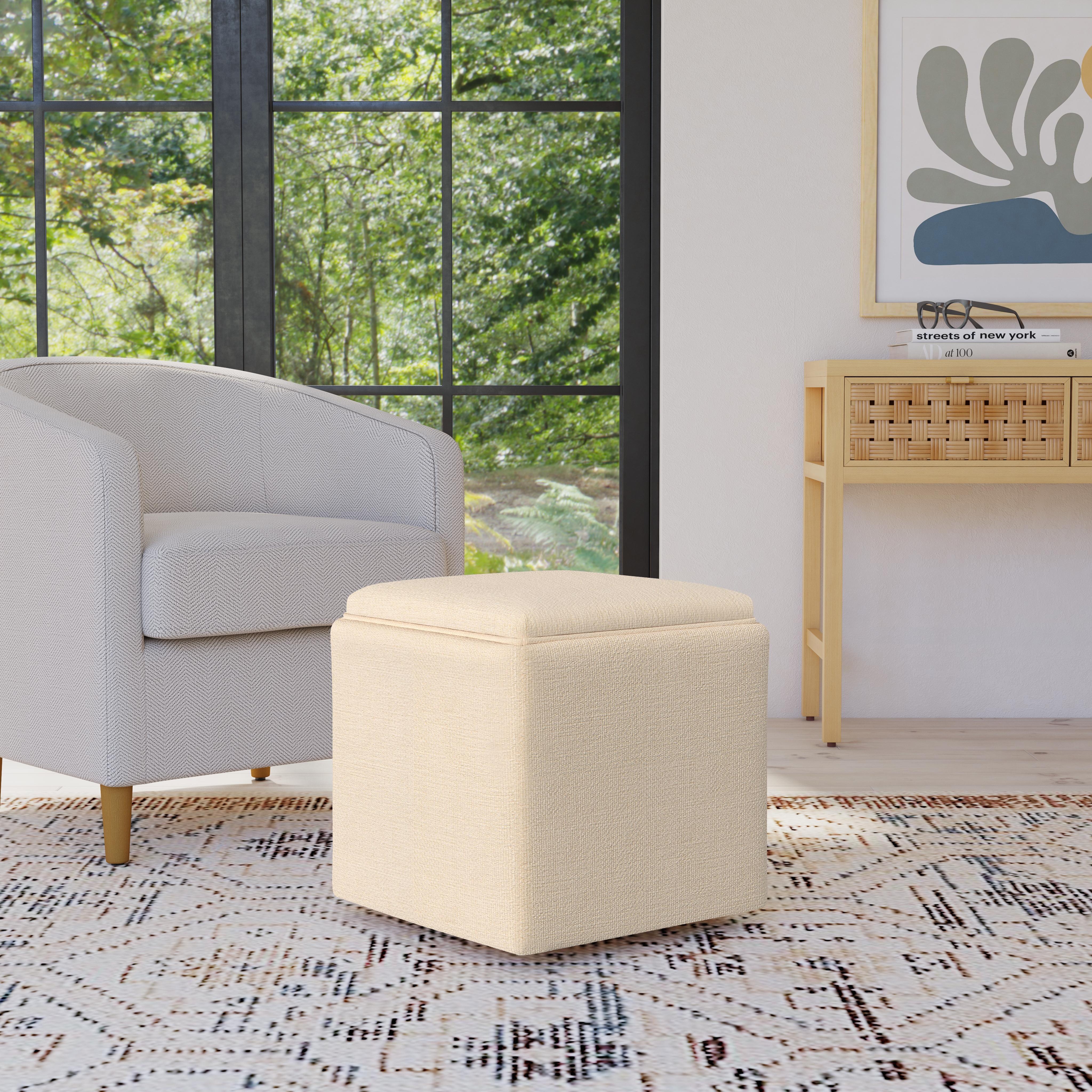 Homepop Storage Ottoman with Tray Top, Cream, rollover