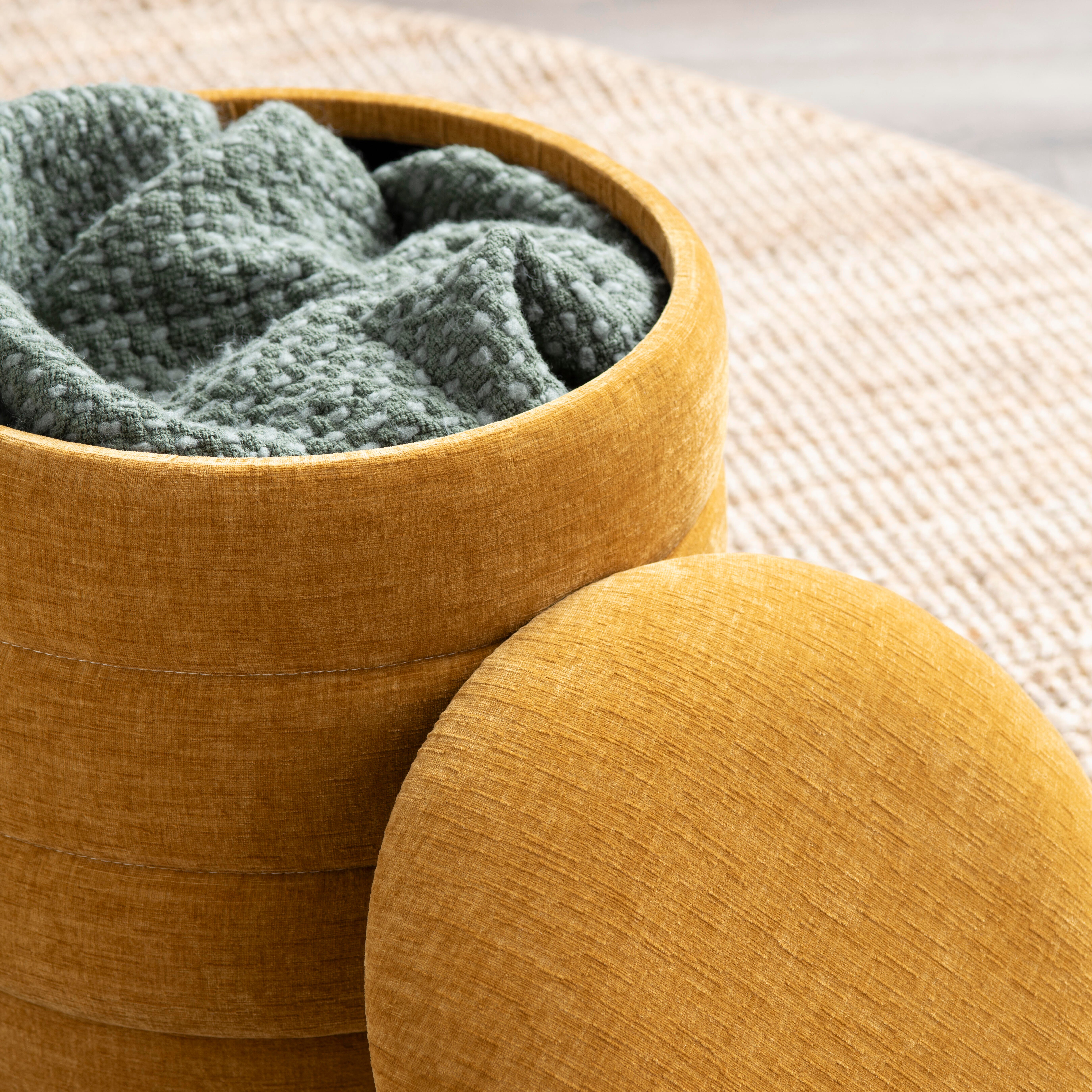 Evolution Stylish Round Ottoman with Storage, Yellow, large