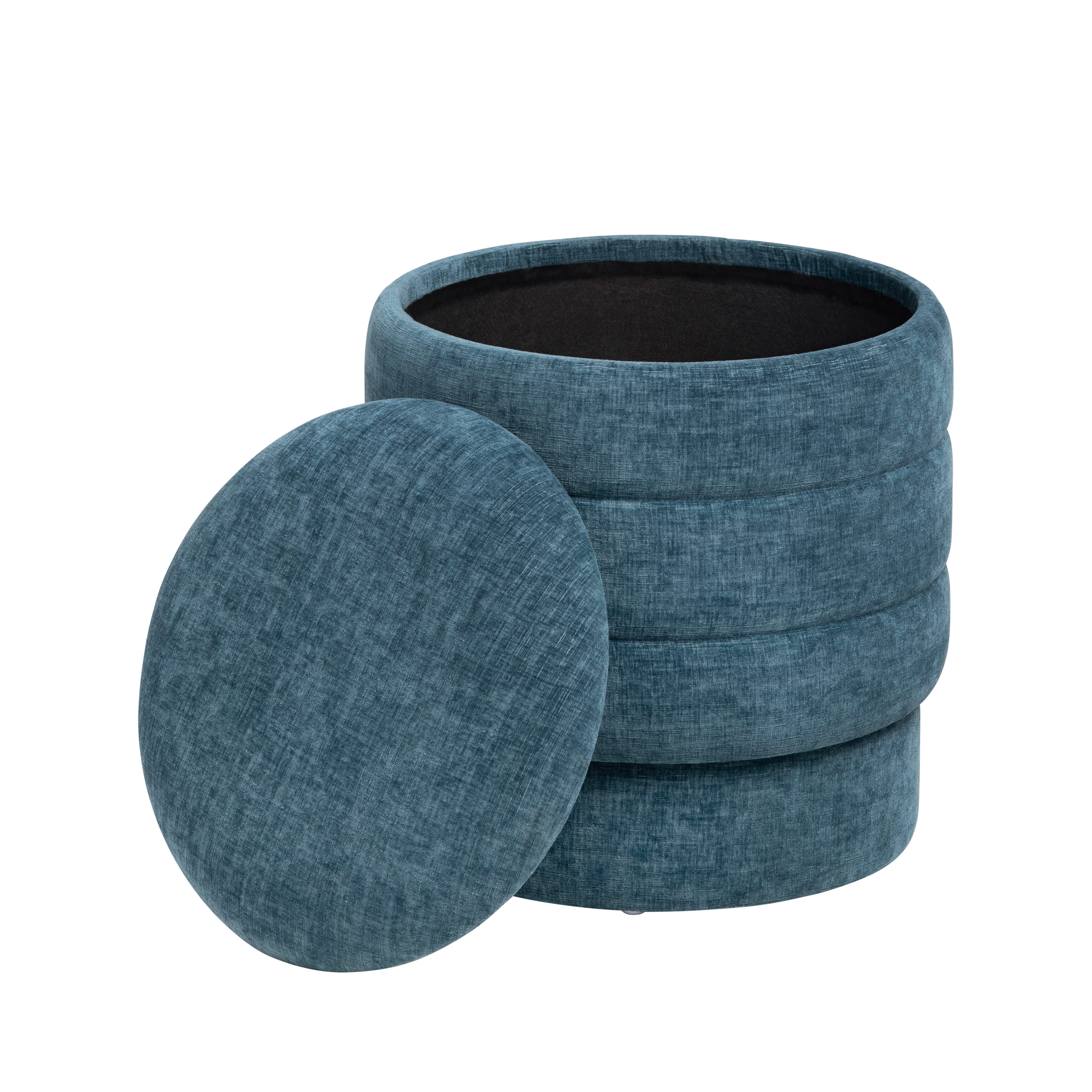 Evolution Stylish Round Ottoman with Storage, Navy, large