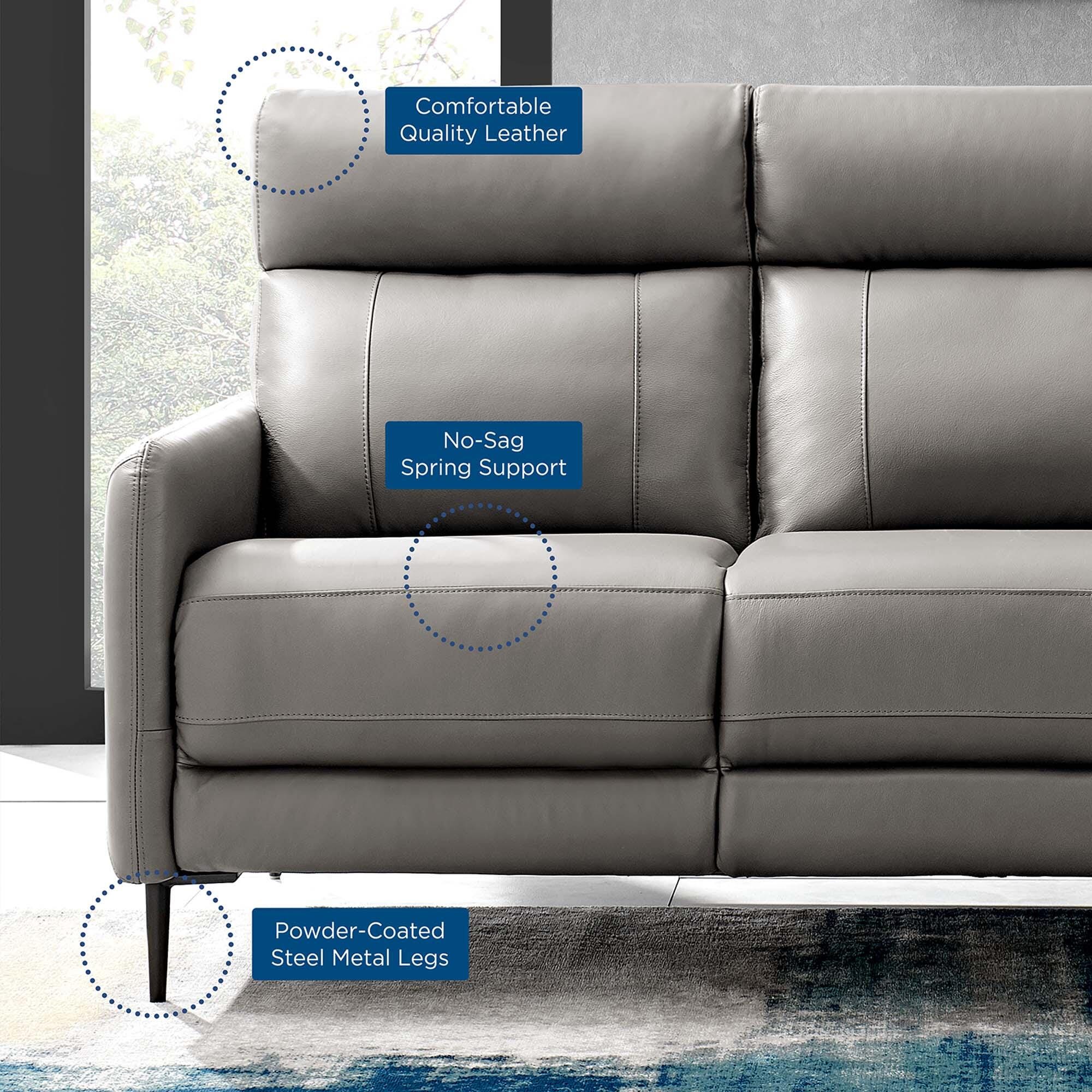 Modway Huxley Leather Sofa, Gray, large