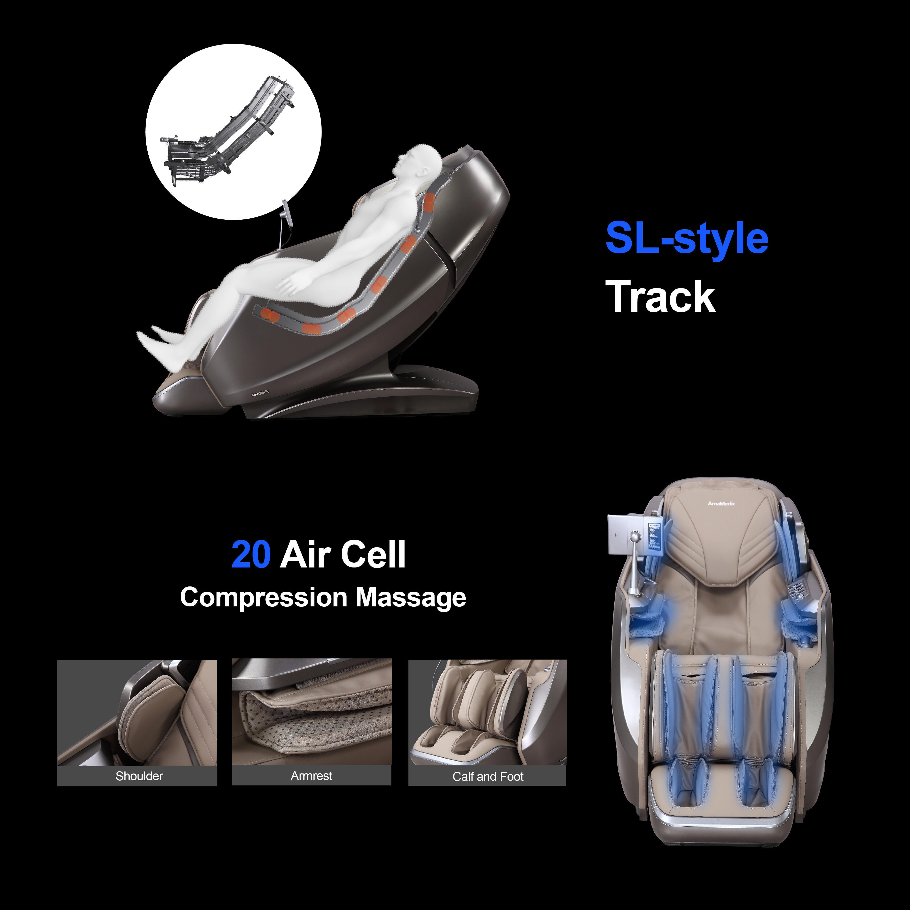 Amamedic Revive Massage Chair, Taupe, large