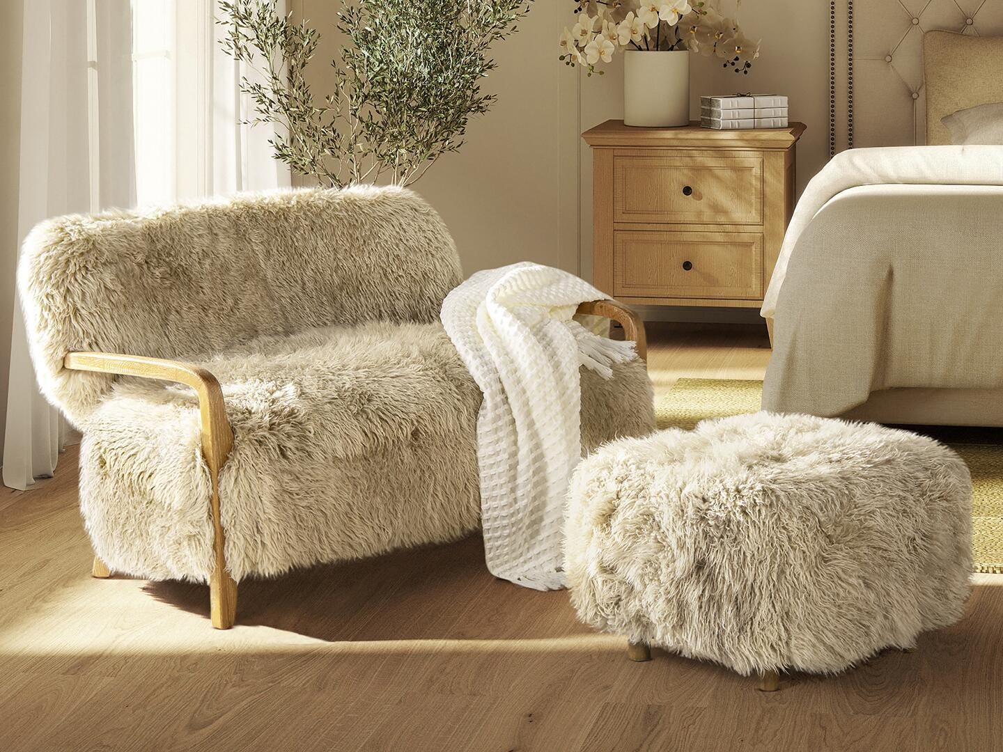 Jennifer Taylor Home Enchante Sheepskin Loveseat, , rollover