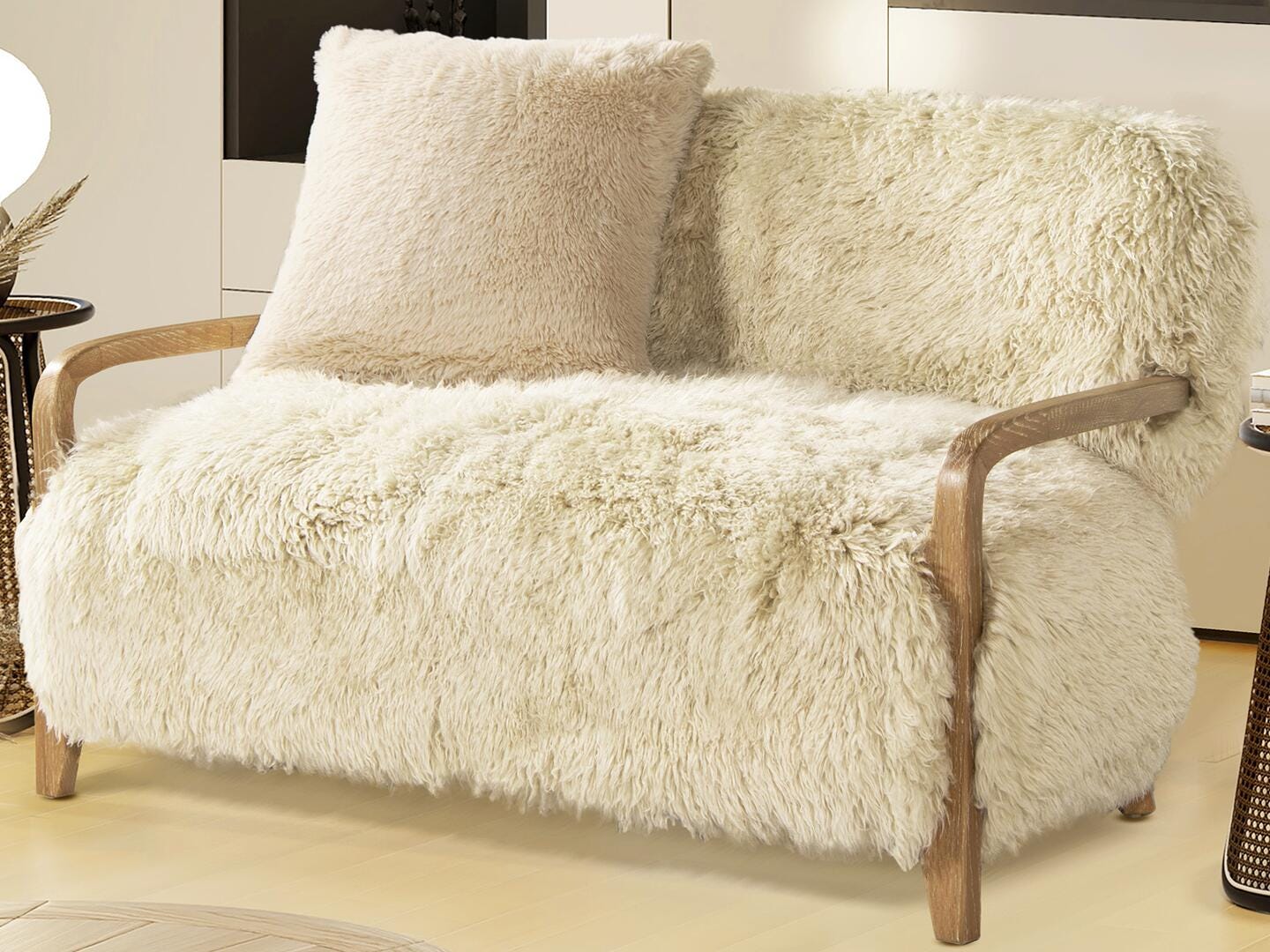Jennifer Taylor Home Enchante Sheepskin Loveseat, , large