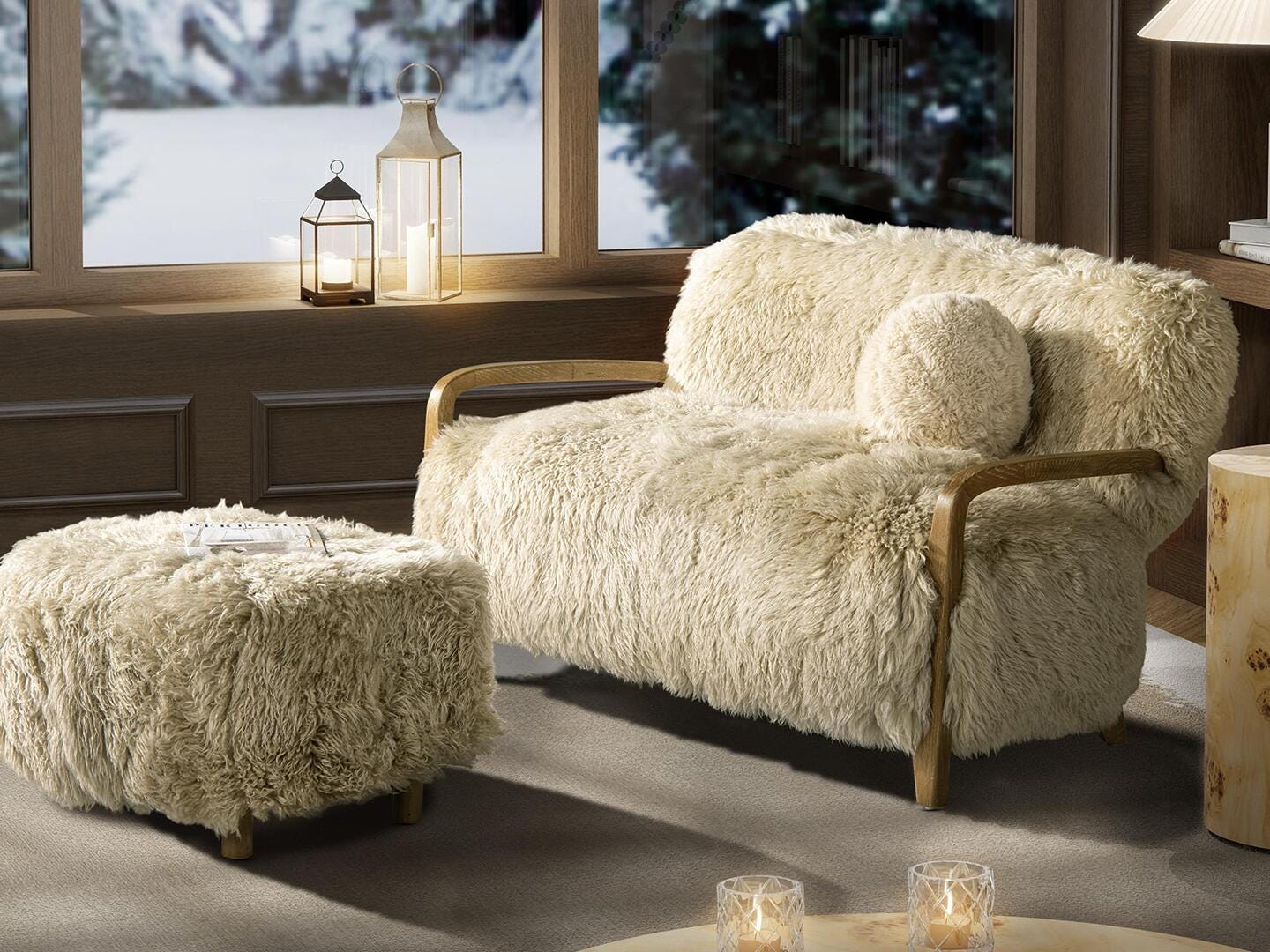Jennifer Taylor Home Enchante Sheepskin Loveseat, , large