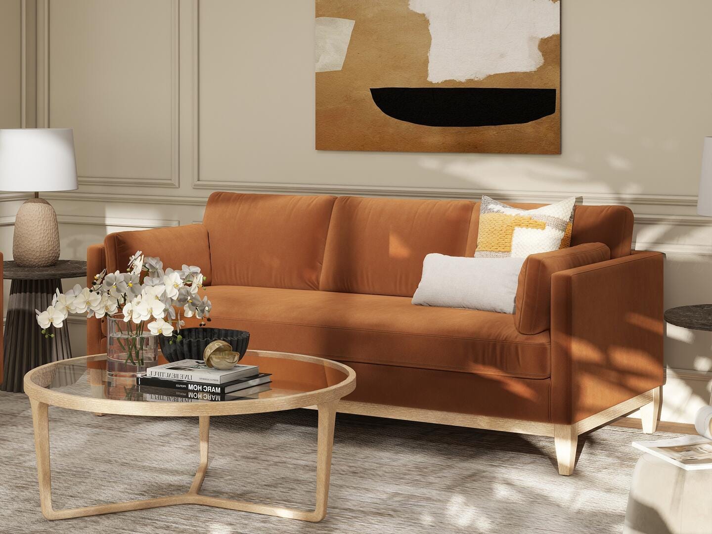 Jennifer Taylor Home Knox Sofa, Burnt Orange, large
