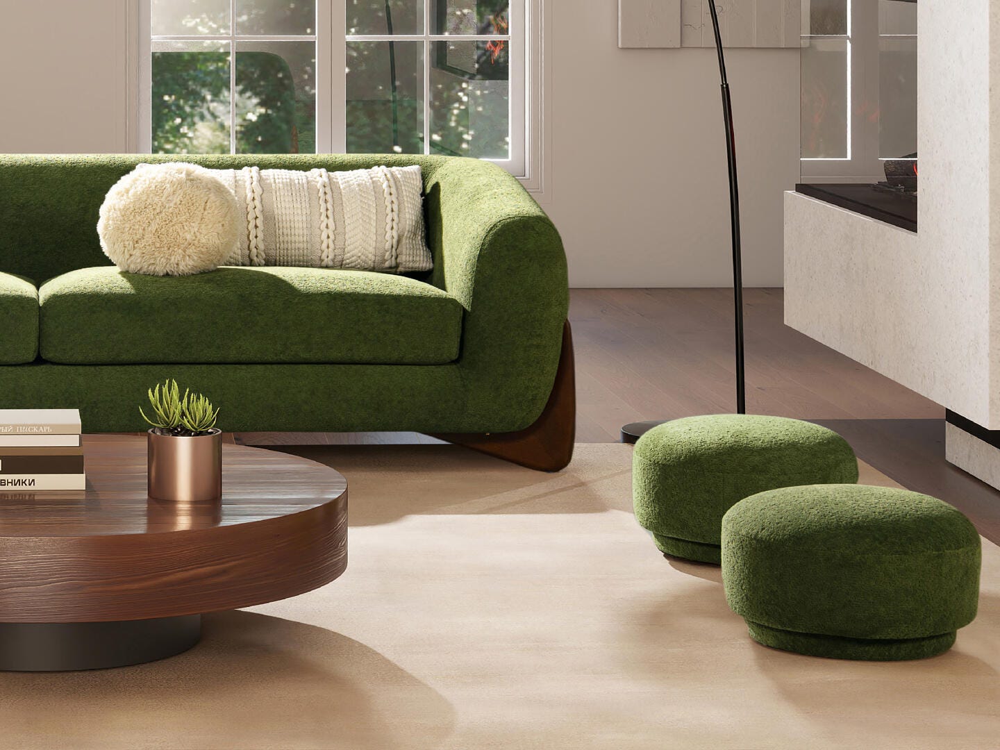 Jennifer Taylor Home Fuji Ottoman, Moss Green, large