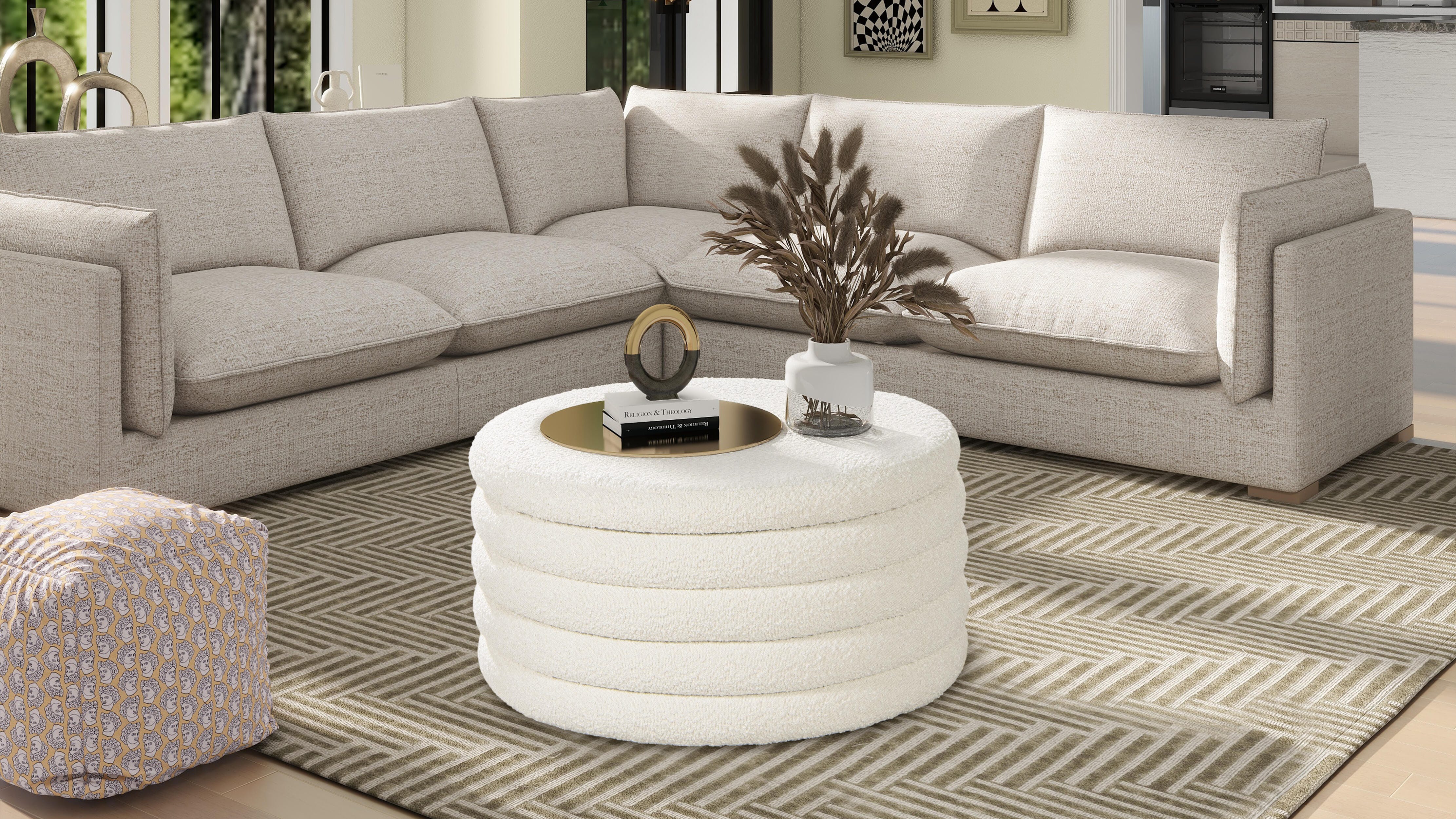 Jennifer Taylor Home Fuji Round Ottoman with Storage, , large