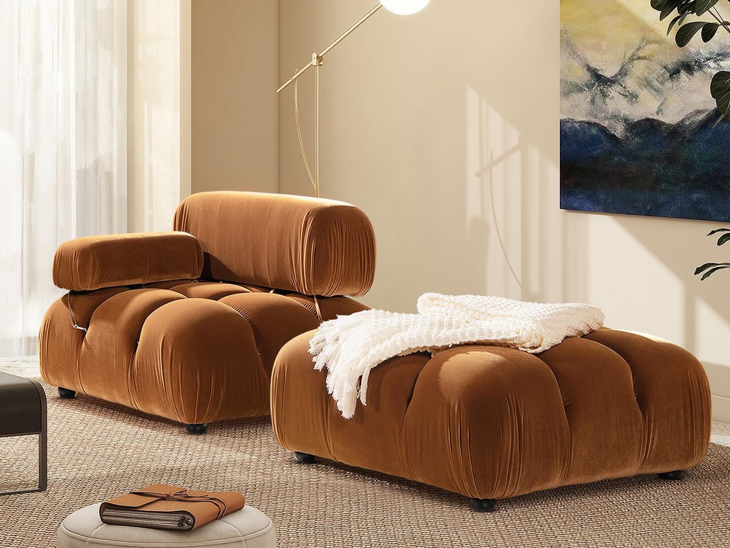 Jennifer Taylor Home Marcel Ottoman, Burnt Orange, large