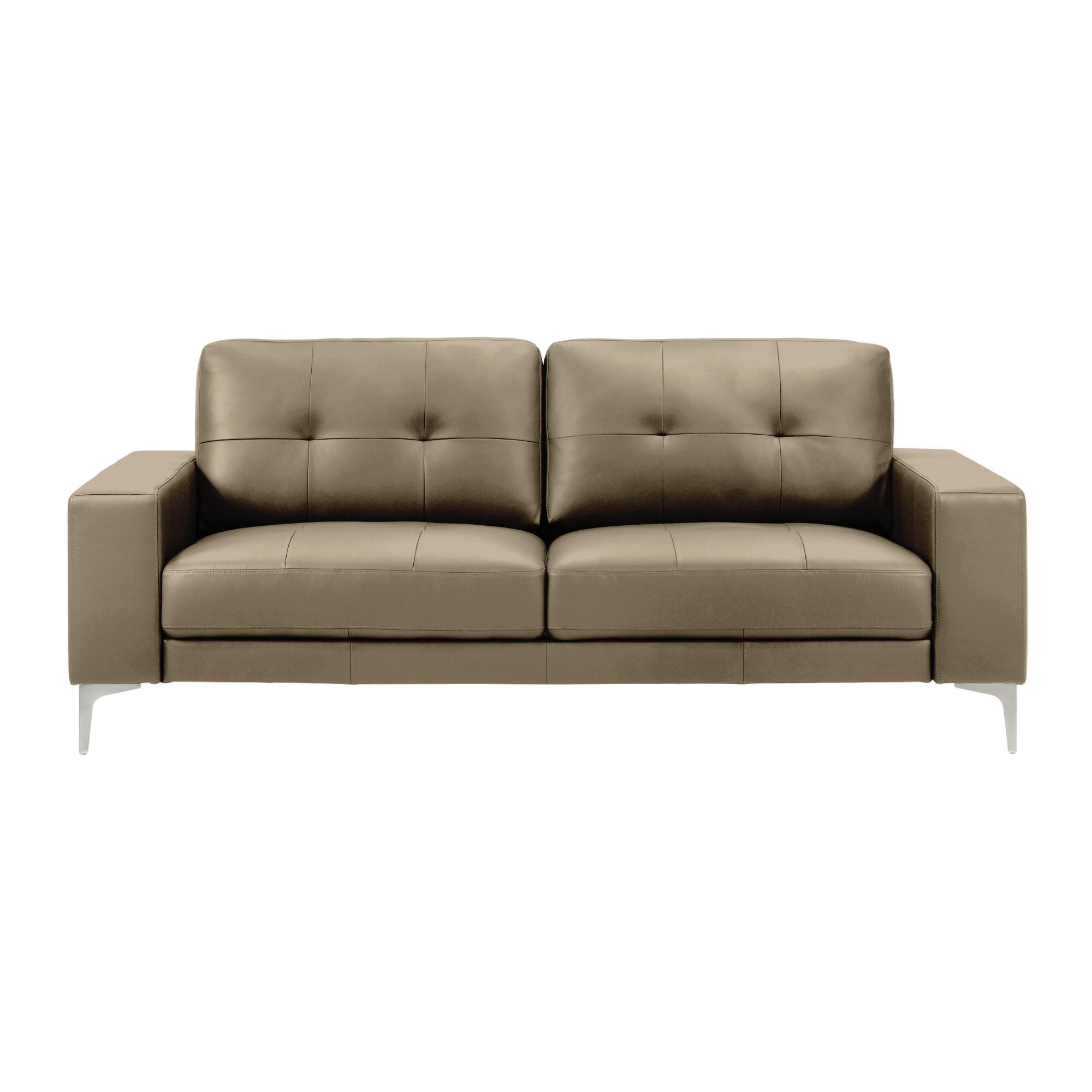 Armen Living Faelin Leather Sofa, Khaki, large