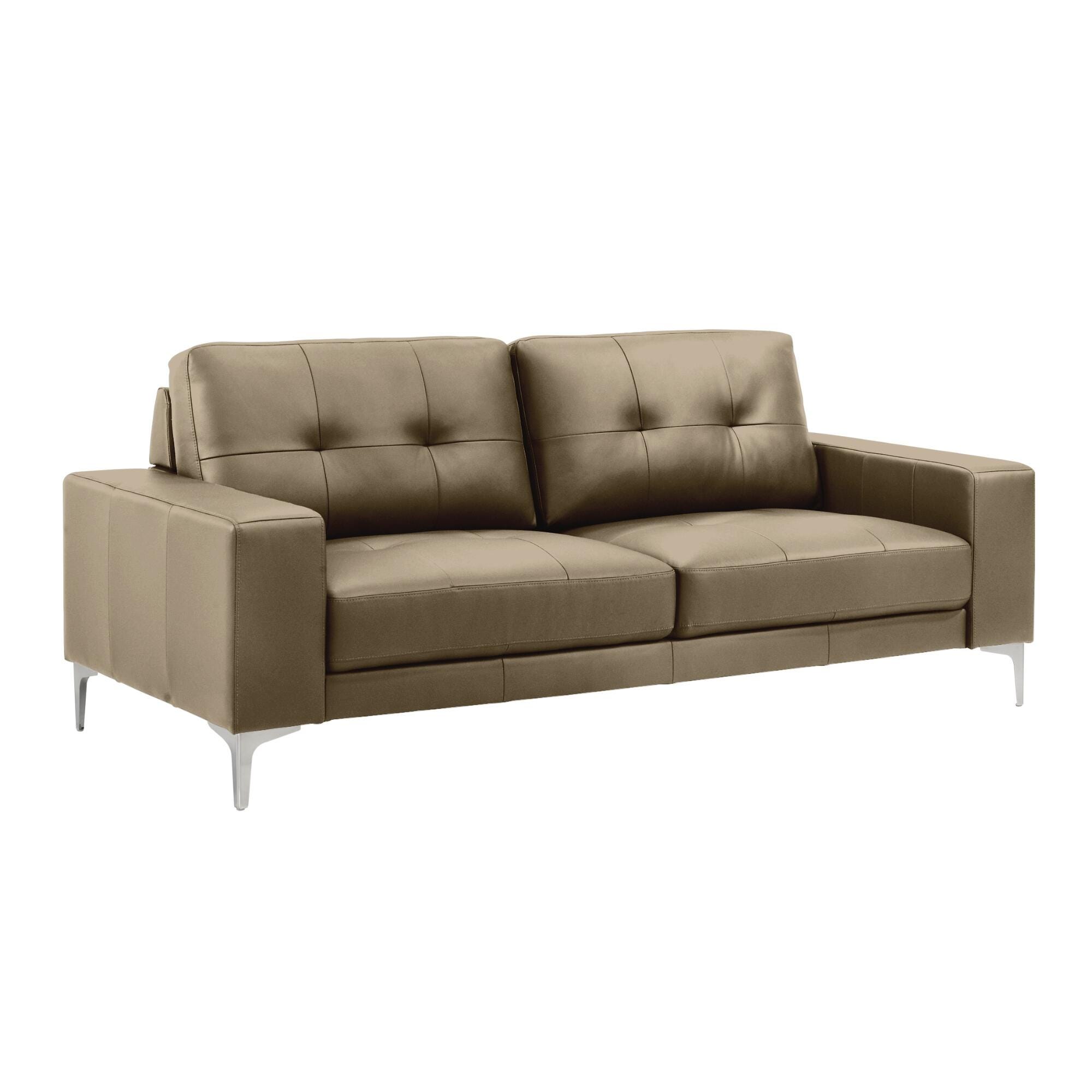 Armen Living Faelin Leather Sofa, Khaki, large