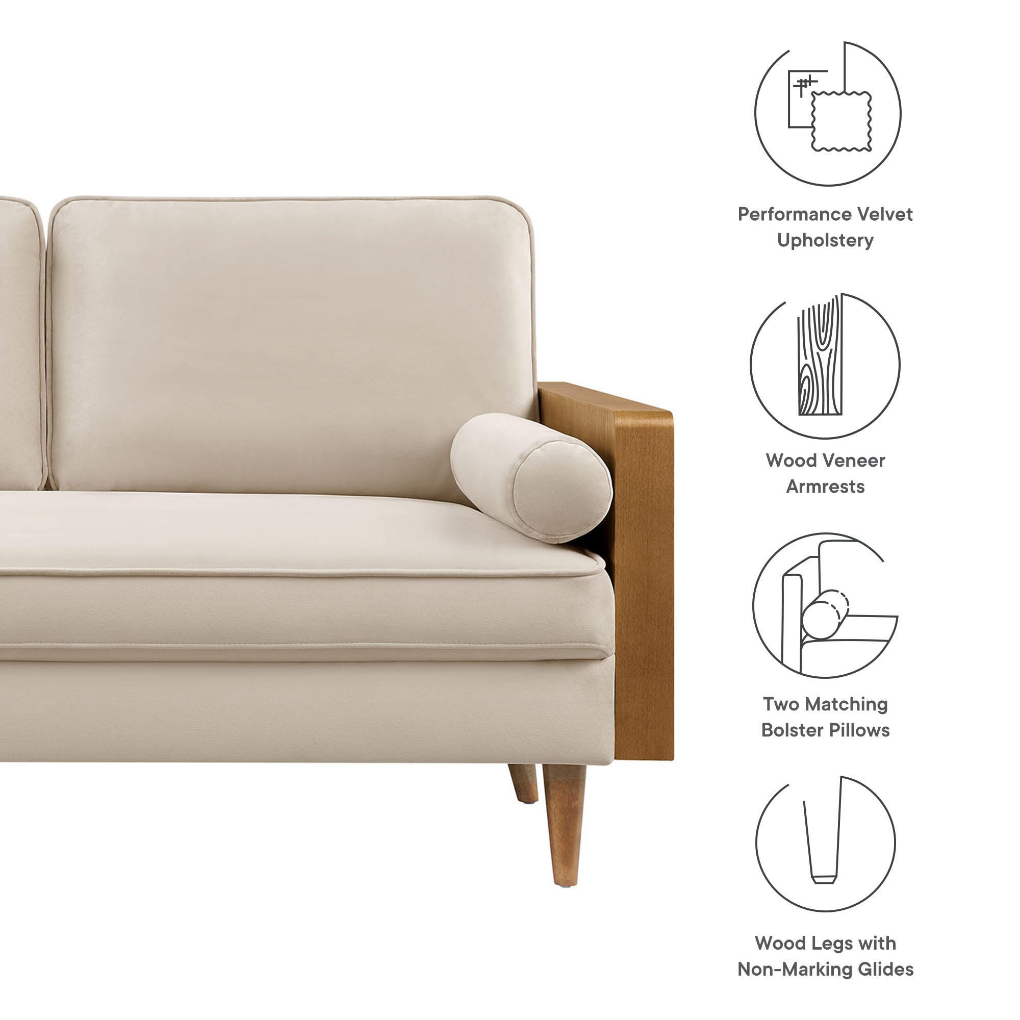 Modway Kellan Loveseat, Walnut/Almond, large