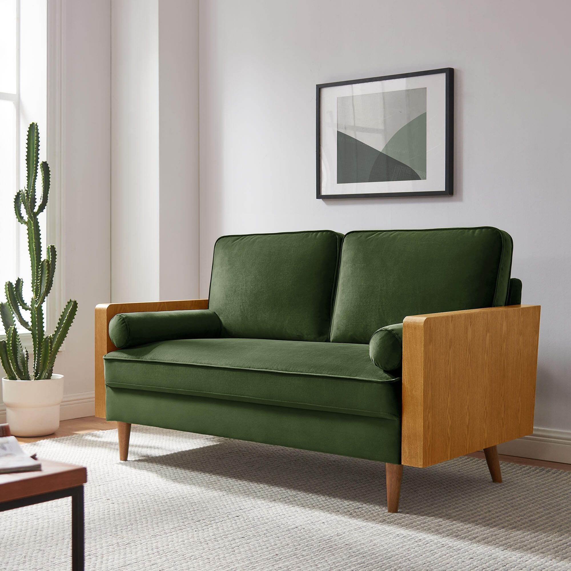 Modway Kellan Loveseat, Walnut/Moss Green, rollover