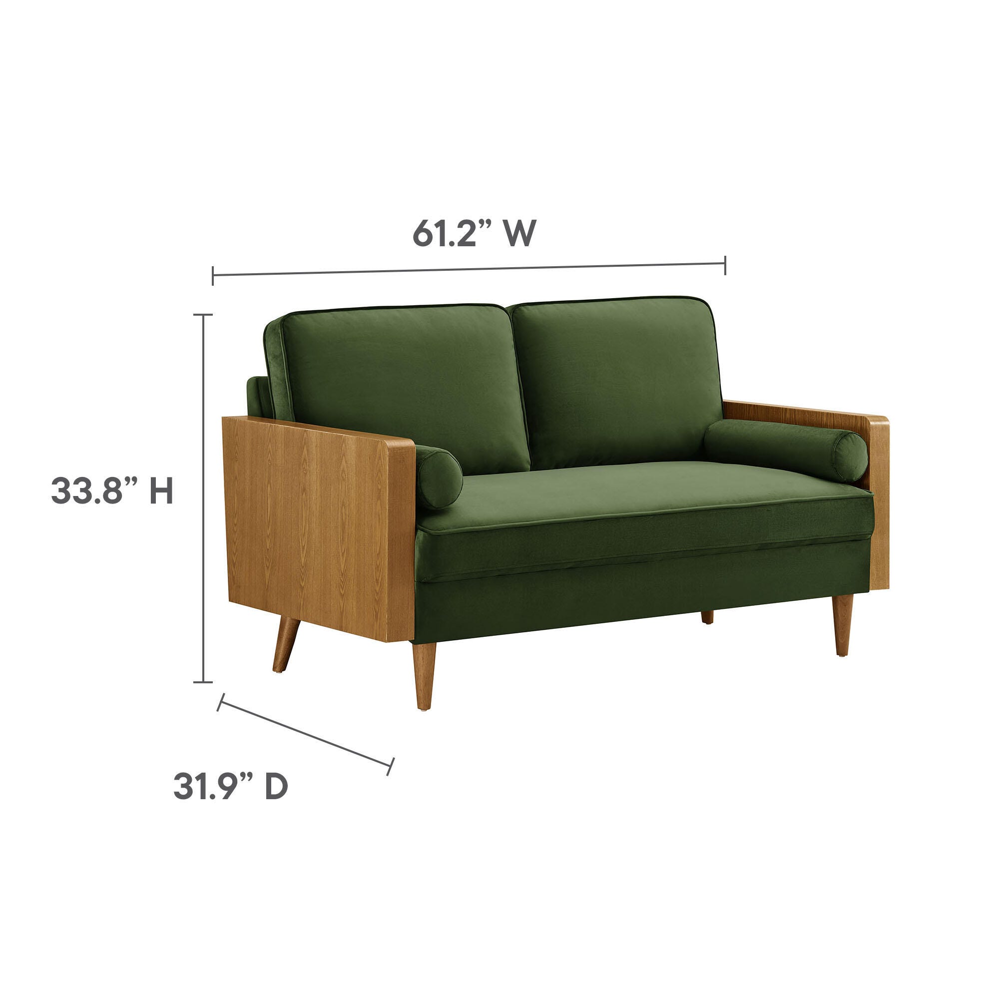 Modway Kellan Loveseat, Walnut/Moss Green, large