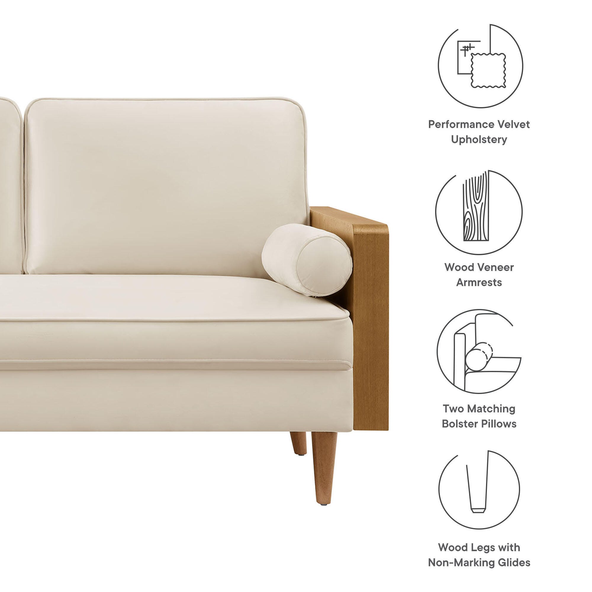 Modway Kellan Loveseat, Walnut/Alabaster, large