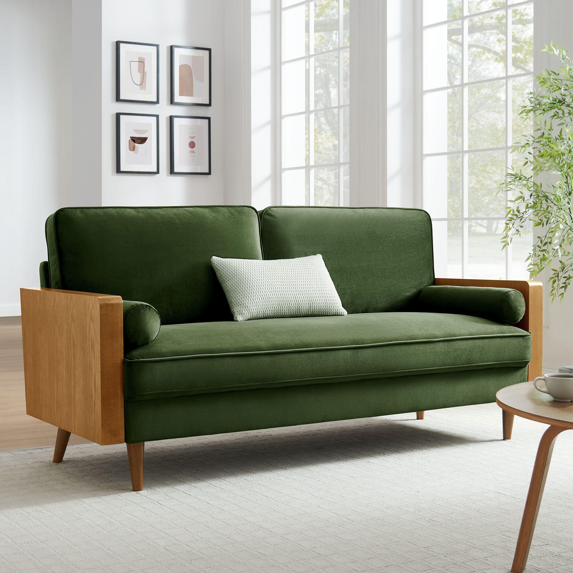 Modway Kellan Sofa, Walnut/Moss Green, rollover