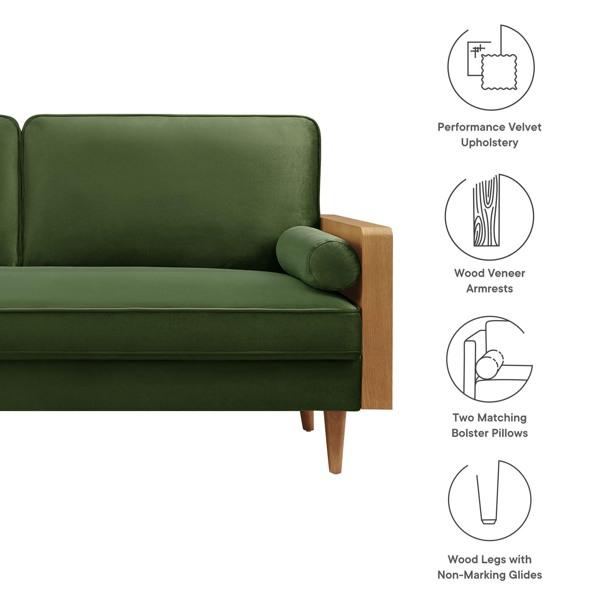 Modway Kellan Sofa, Walnut/Moss Green, large
