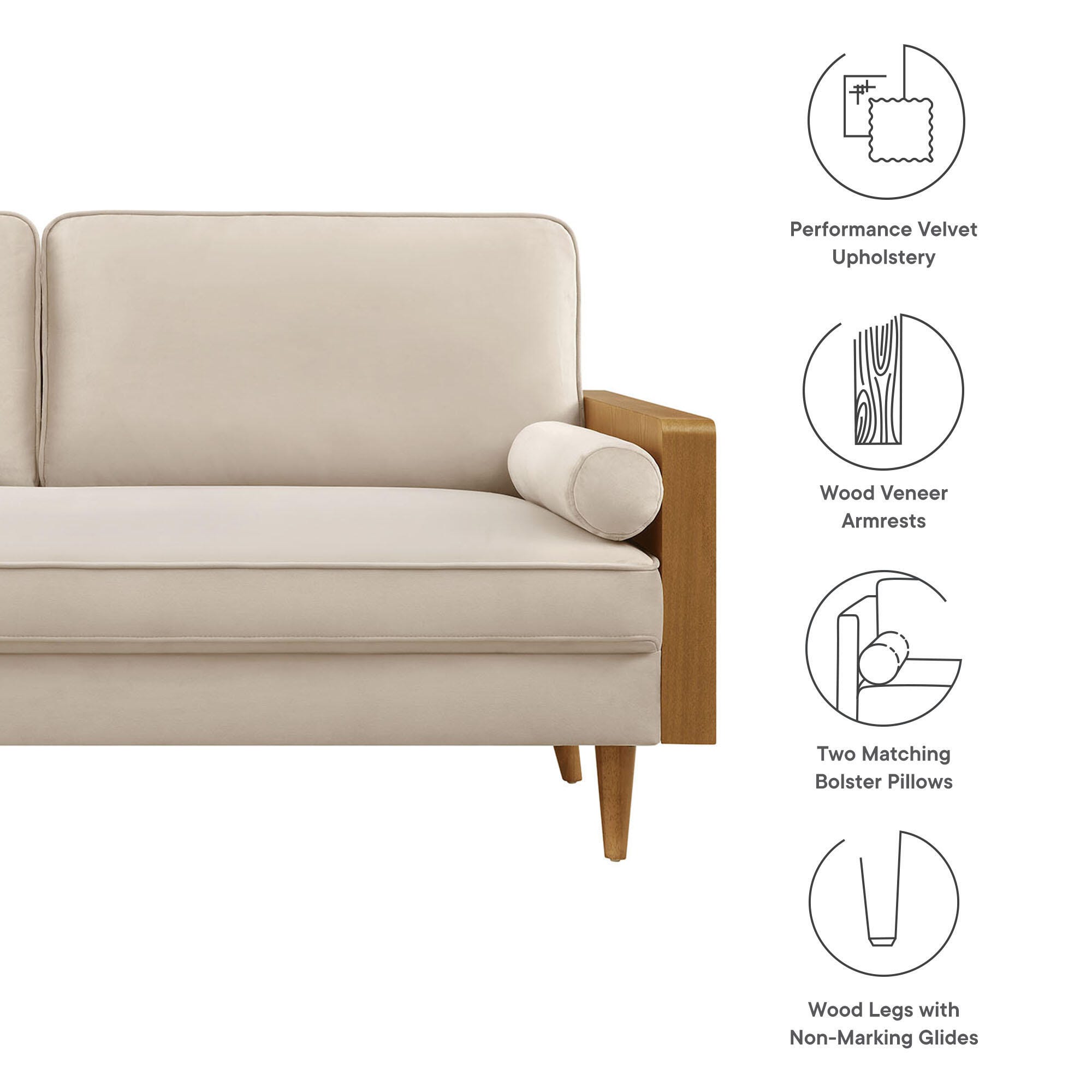 Modway Kellan Sofa, Walnut/Almond, large