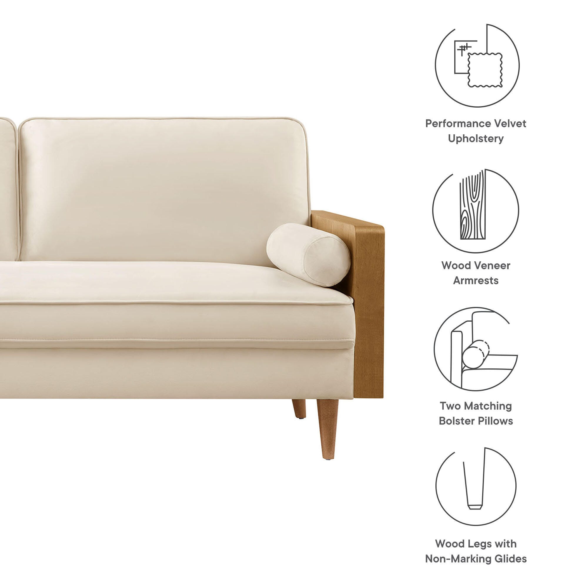 Modway Kellan Sofa, Walnut/Alabaster, large