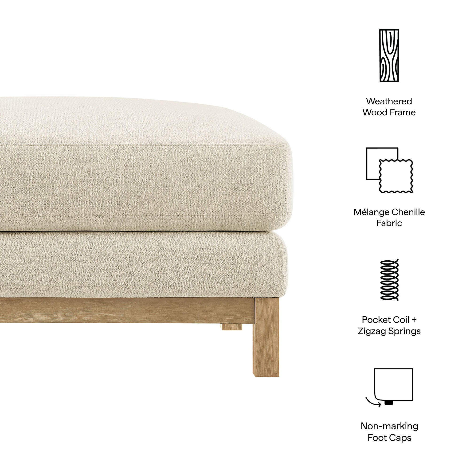 Modway Roscoe Ottoman, Ivory, large