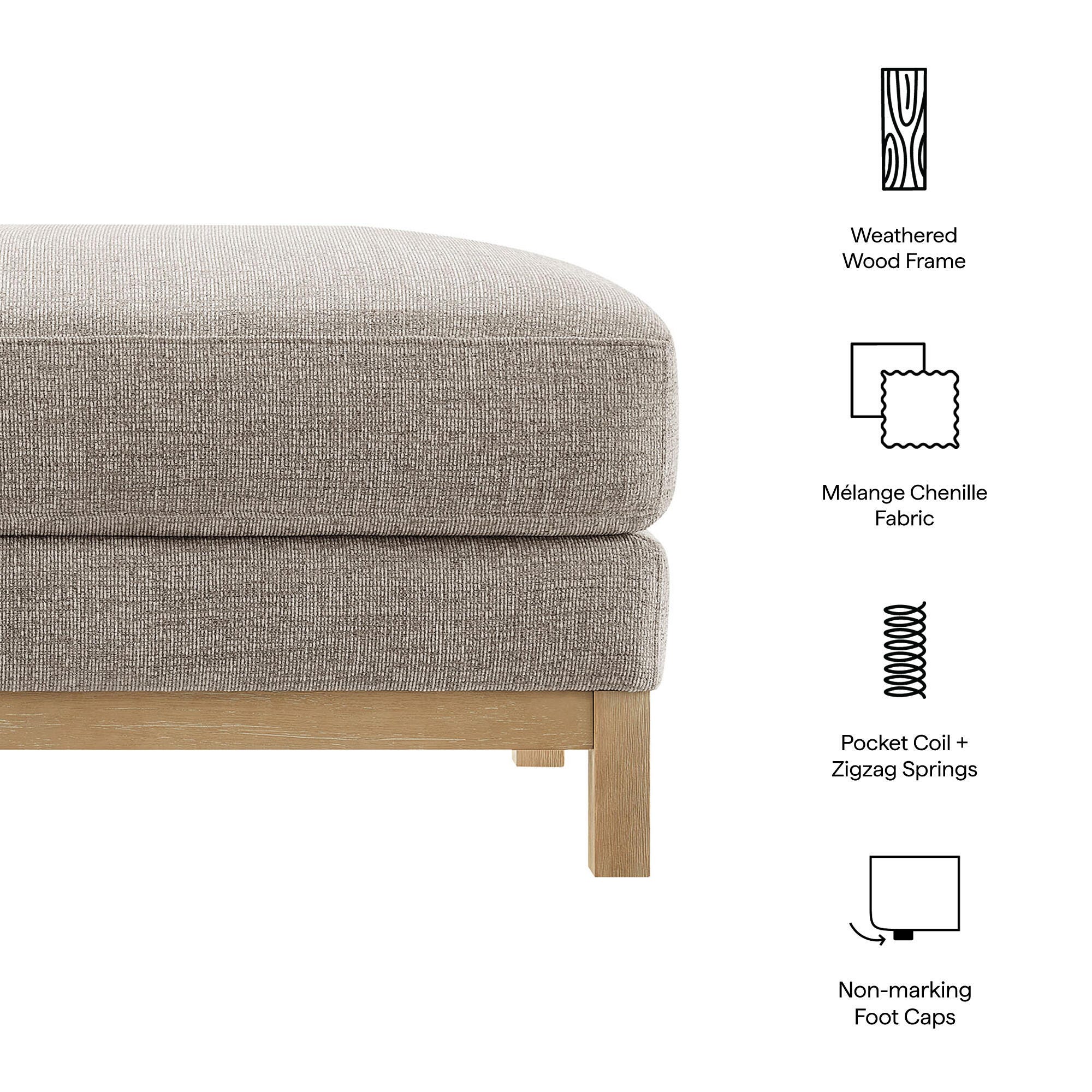 Modway Roscoe Ottoman, Pewter, large