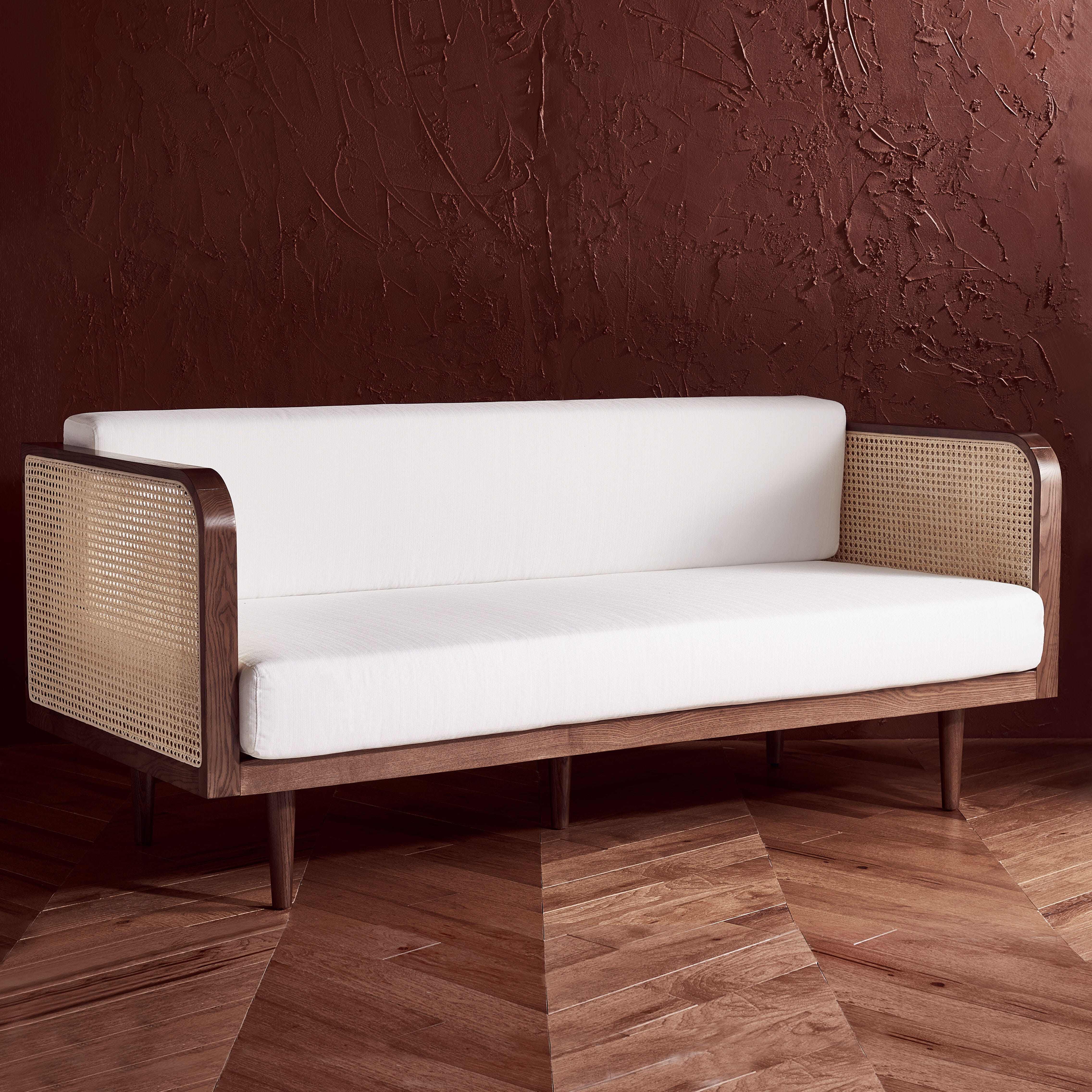 Safavieh Helena Sofa, Walnut/Natural, rollover