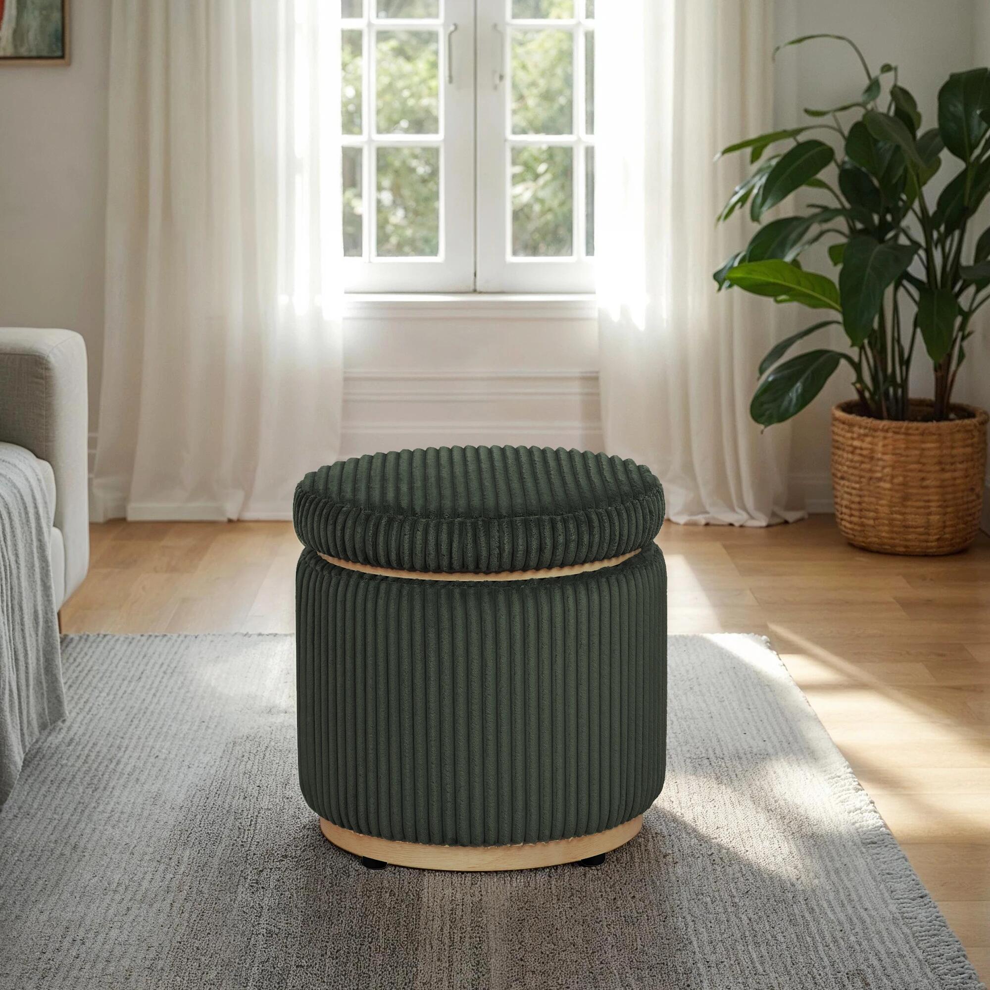 Linon Ottoman with Storage, Green, rollover