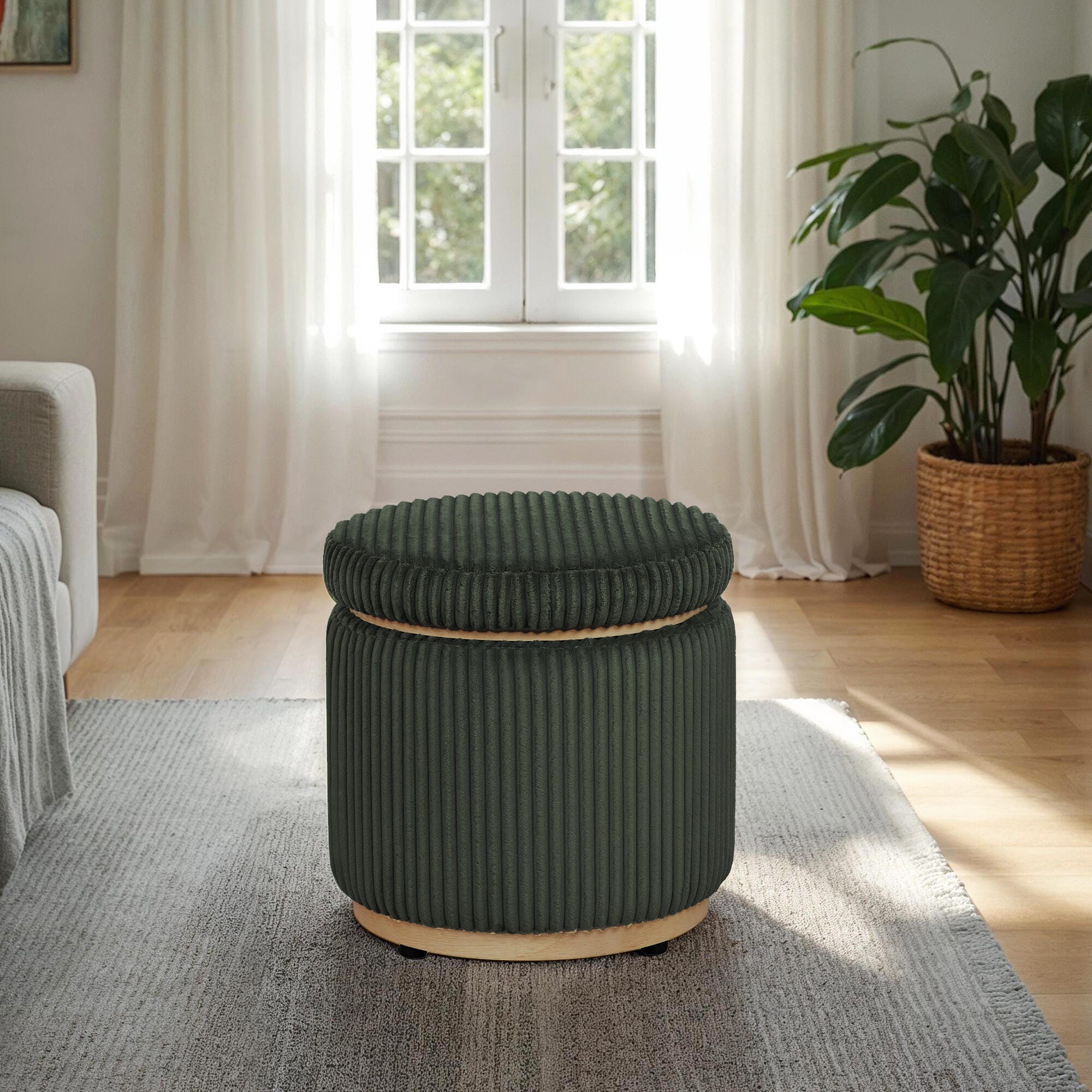 Linon Ottoman with Storage, Green, large