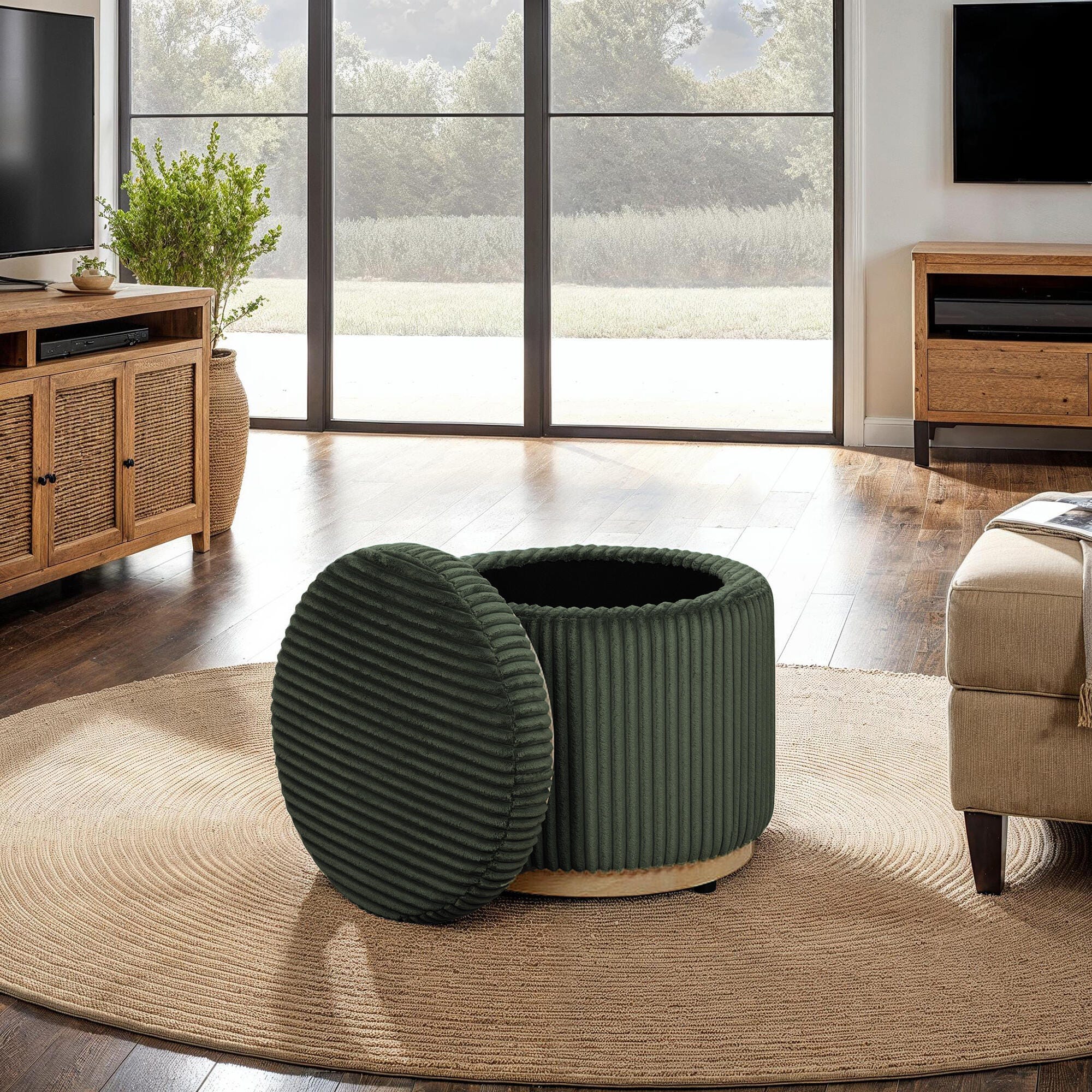 Linon Ottoman with Storage, Green, large