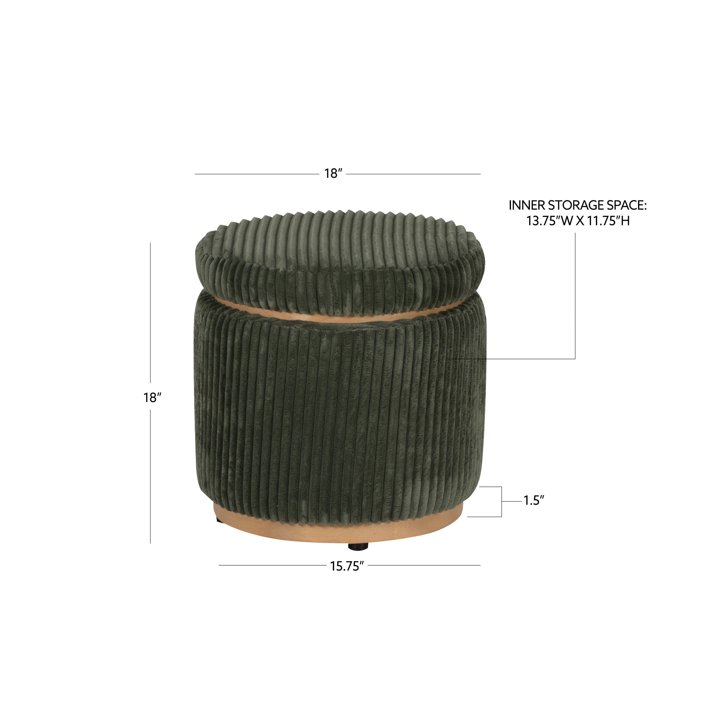 Linon Ottoman with Storage, Green, large