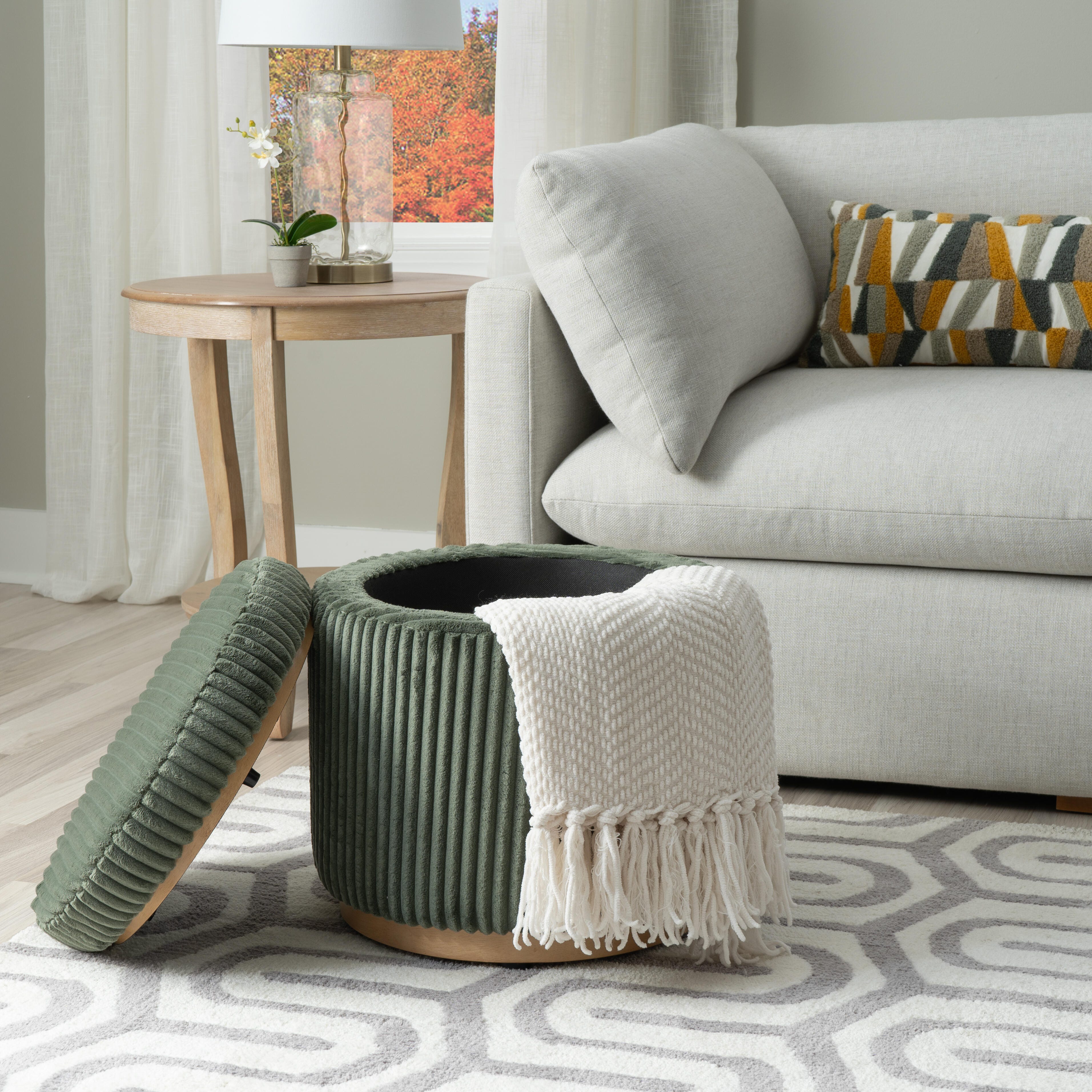 Linon Ottoman with Storage, Green, large