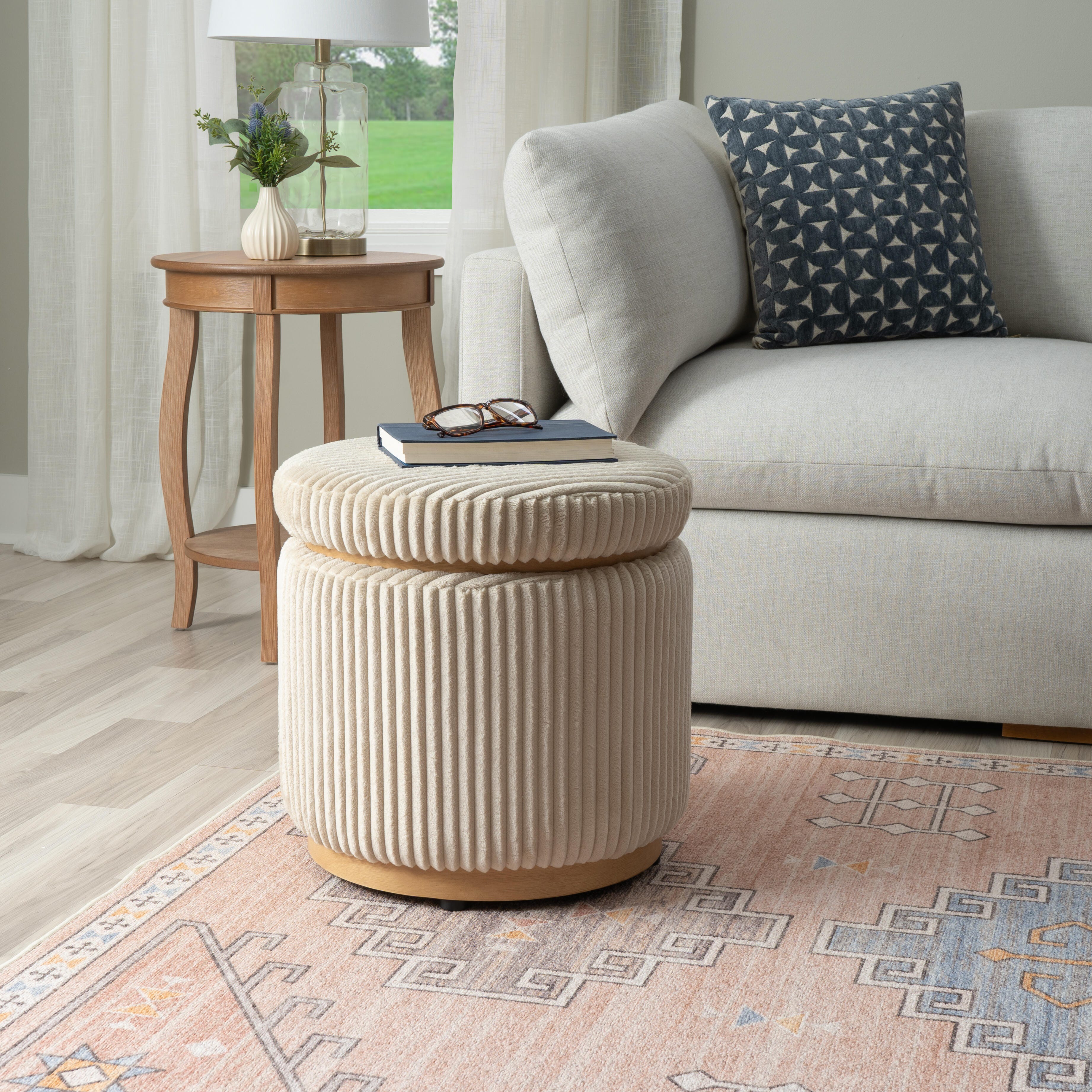 Linon Ottoman with Storage, Cream, rollover