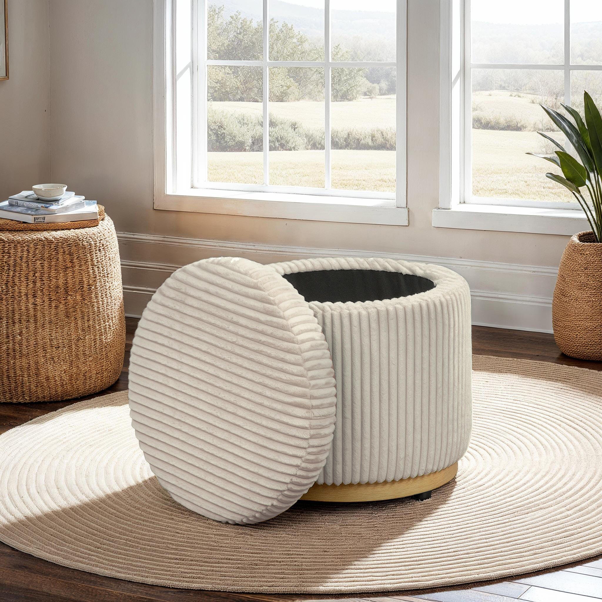 Linon Ottoman with Storage, Cream, large