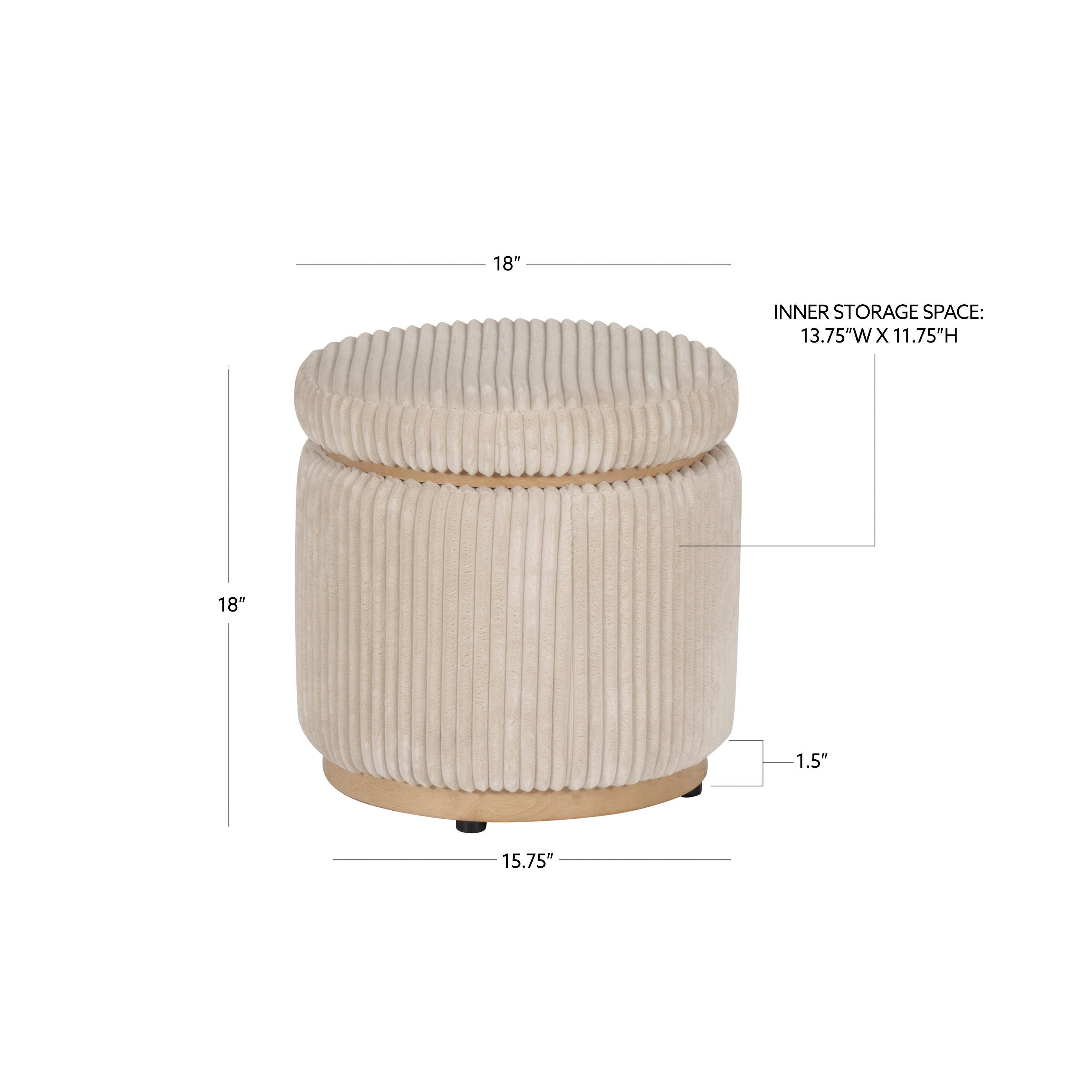 Linon Ottoman with Storage, Cream, large