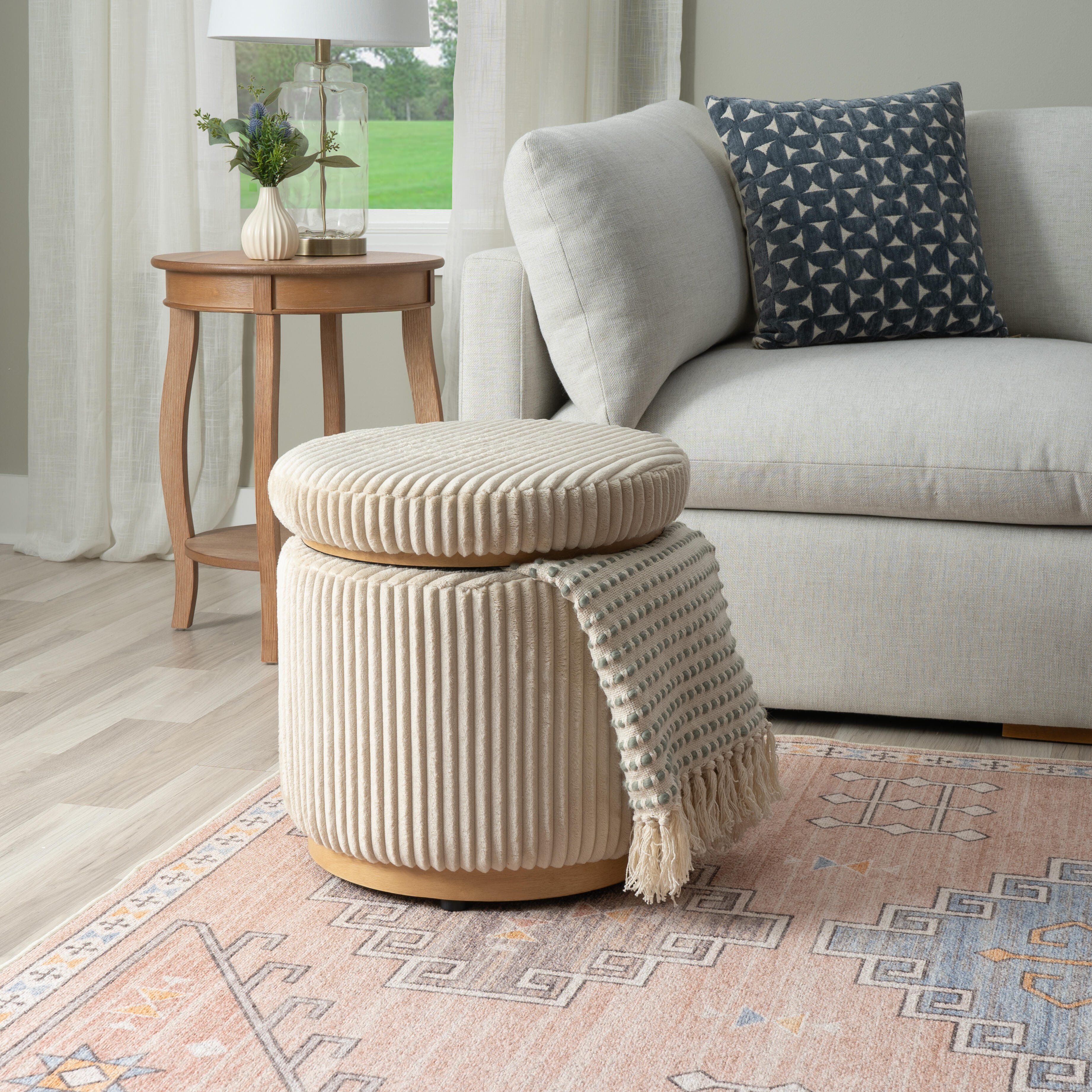 Linon Ottoman with Storage, Cream, large