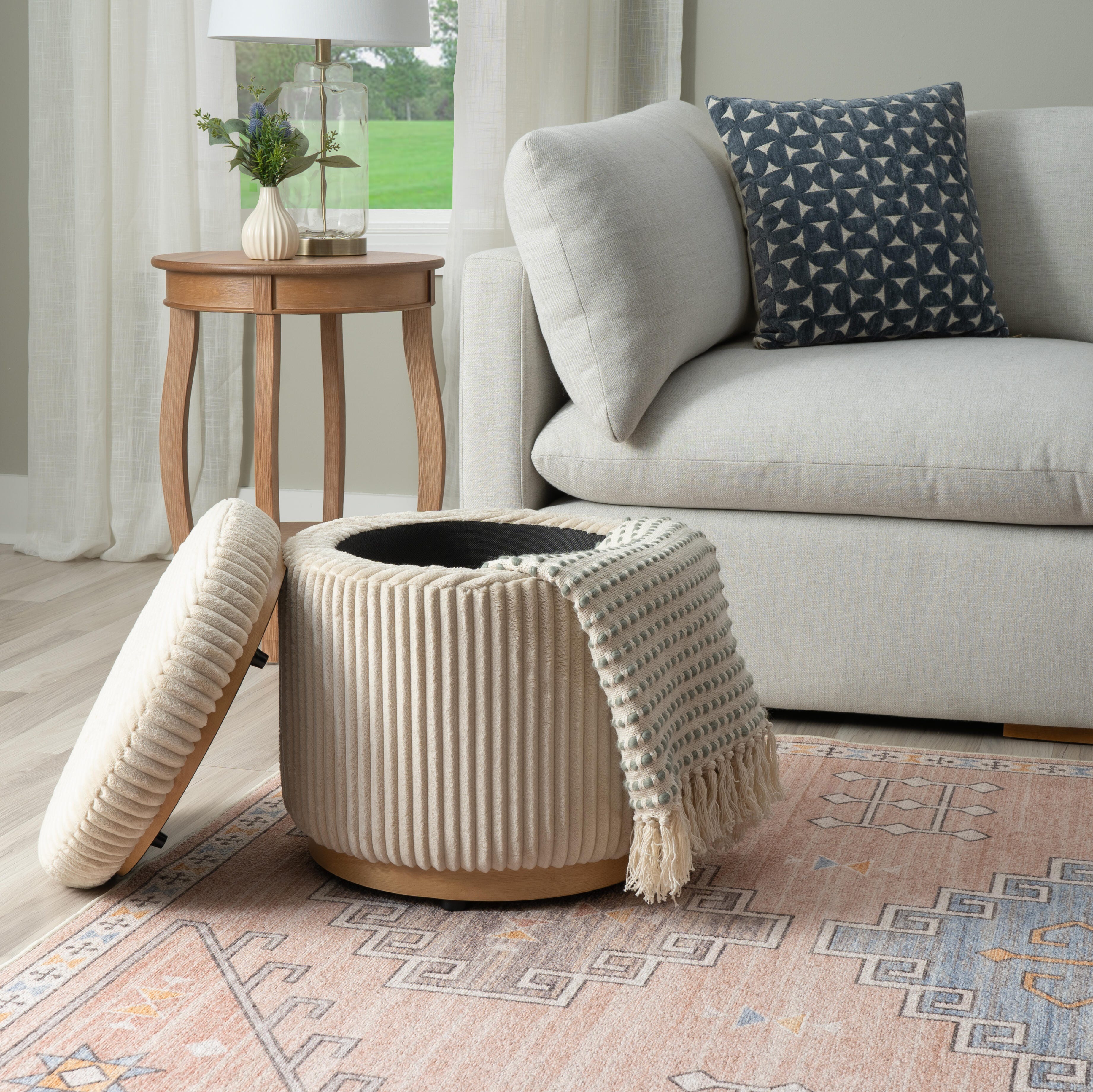 Linon Ottoman with Storage, Cream, large