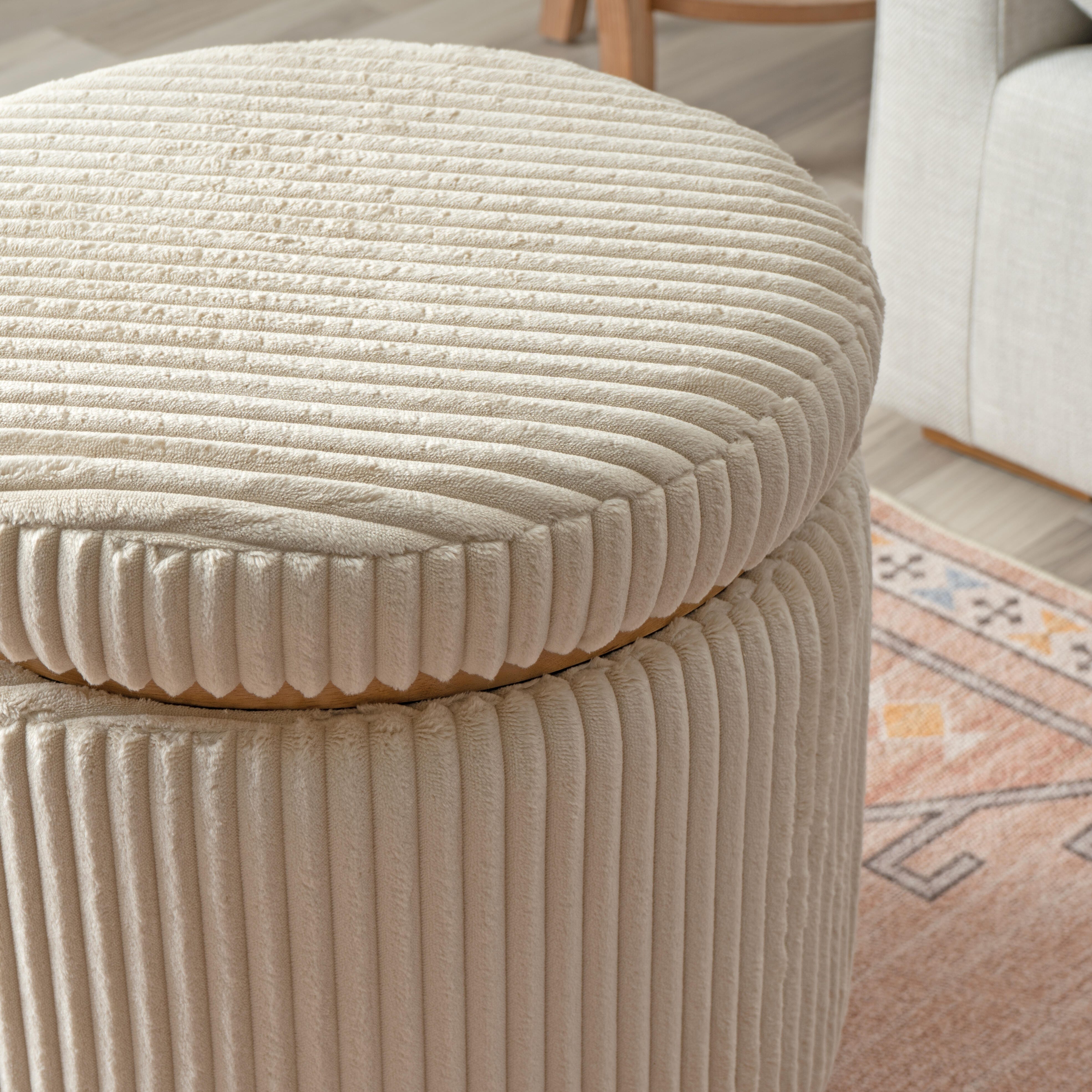 Linon Ottoman with Storage, Cream, large