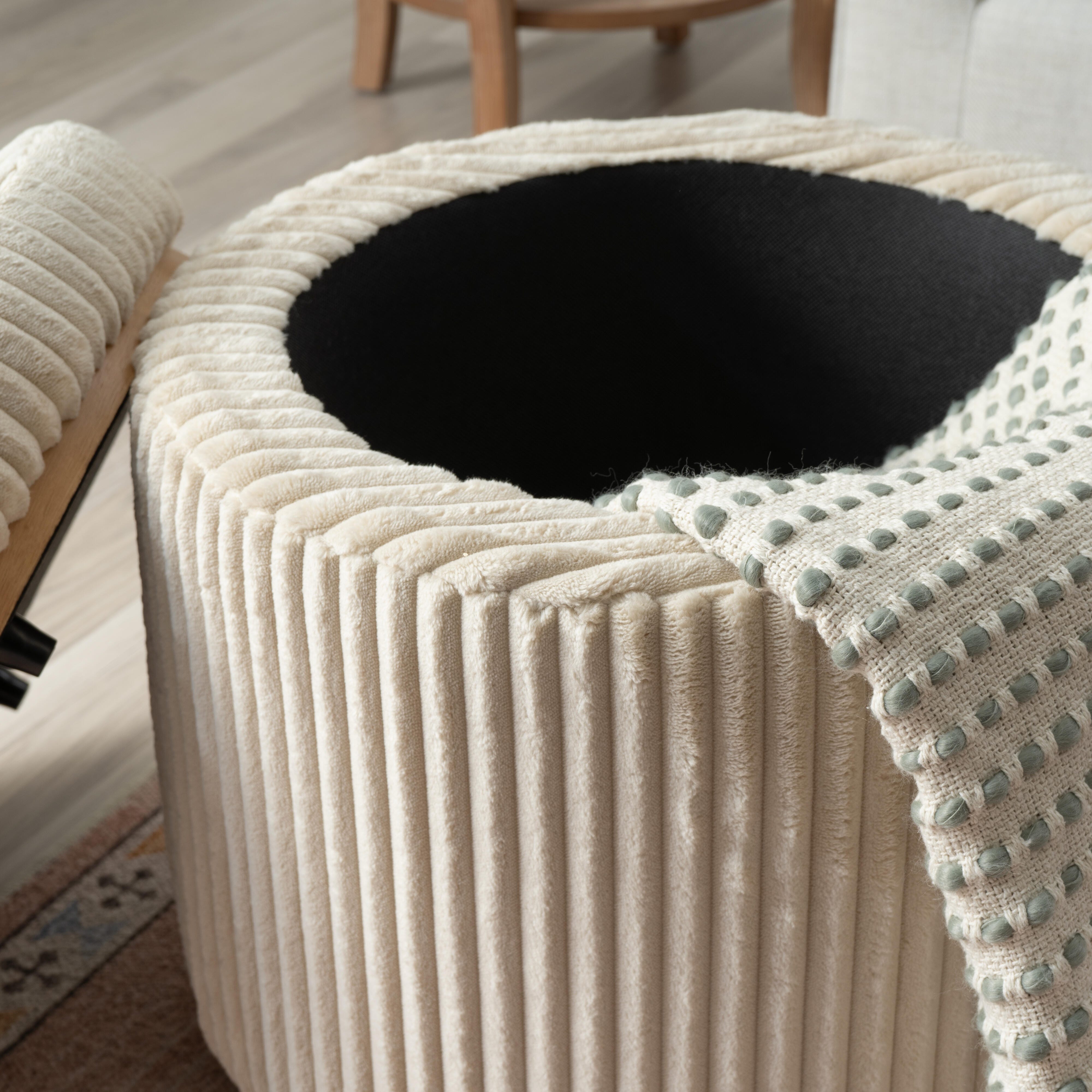 Linon Ottoman with Storage, Cream, large