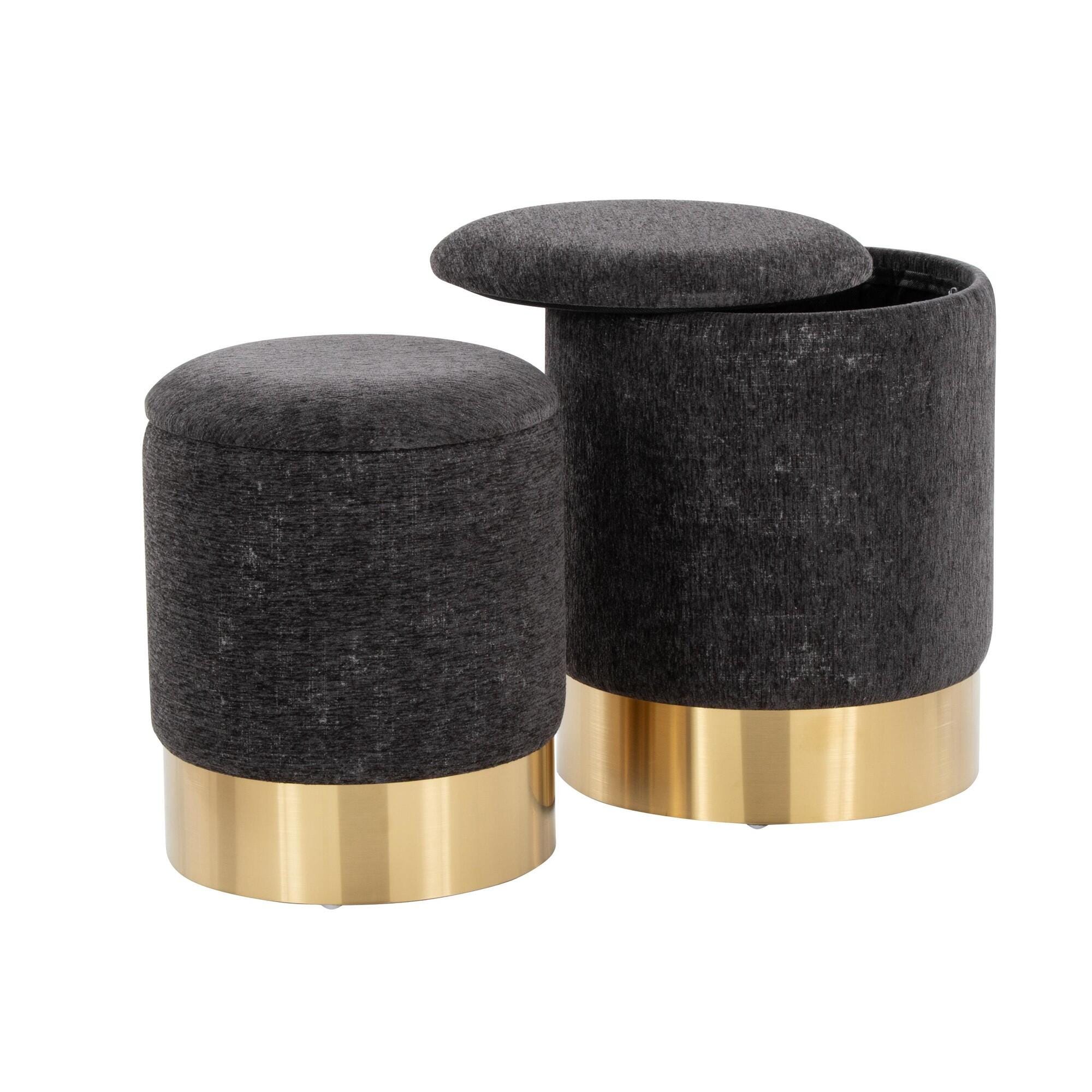 LumiSource Marla Nesting Ottoman Set, Black, large